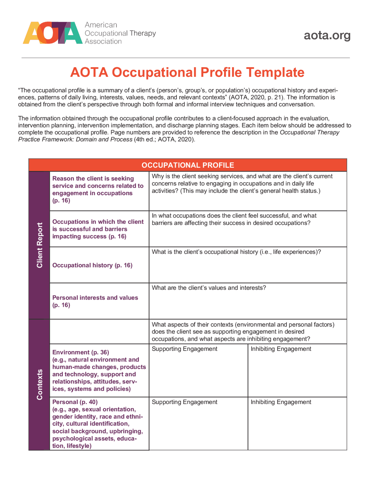 AOTA-Occupational-Profile-Template | Apuntes de Terapia Ocupacional ...
