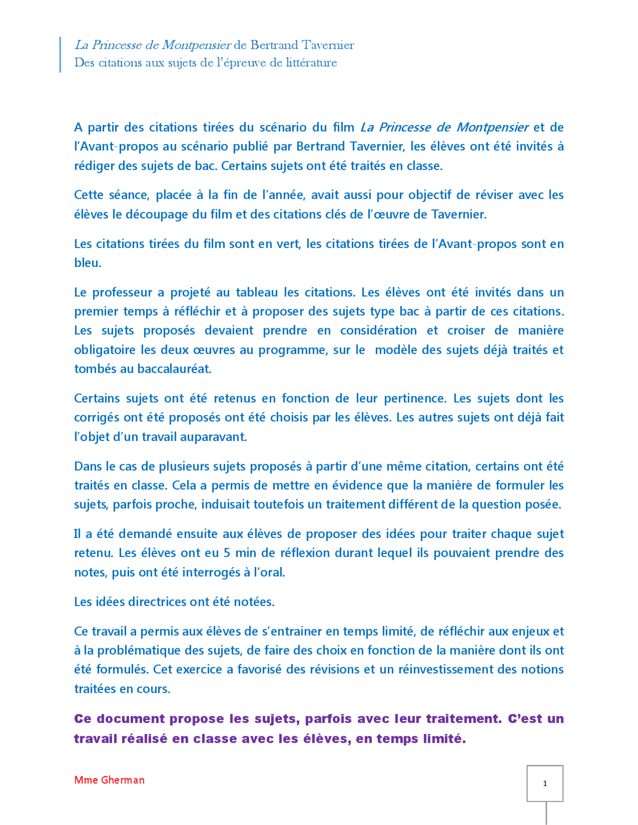 Citation La Princesse De Cleves Bac La Princesse de Montpensier de Bertrand Tavernier | Notes Histoire | Docsity
