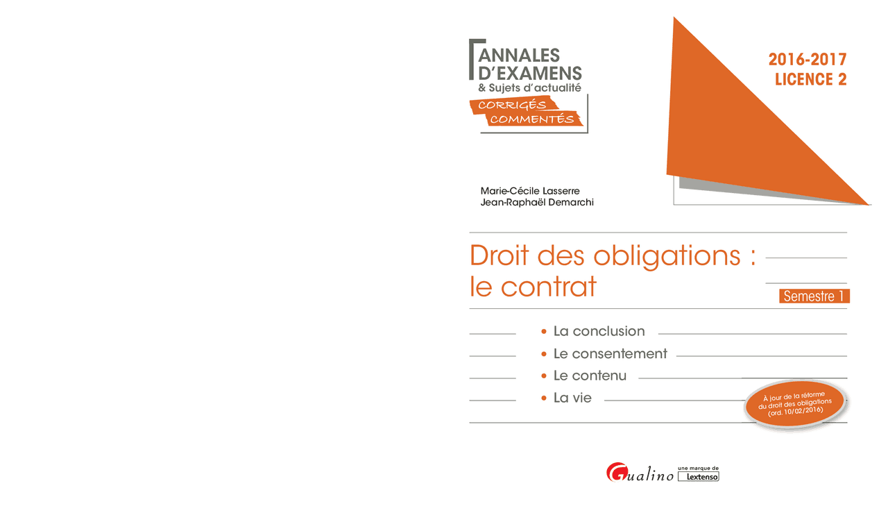La Cause Et La Réforme Du Droit Des Contrats Dissertation Droit des obligations : le contrat 2016-2017 | Exercices Droit | Docsity