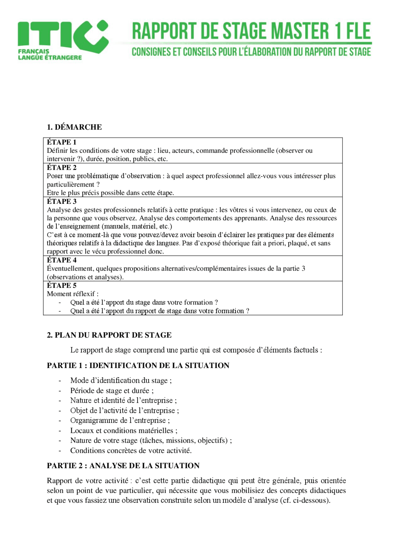 1. DÉMARCHE 2. PLAN DU RAPPORT DE STAGE Le rapport ... | Schémas ...