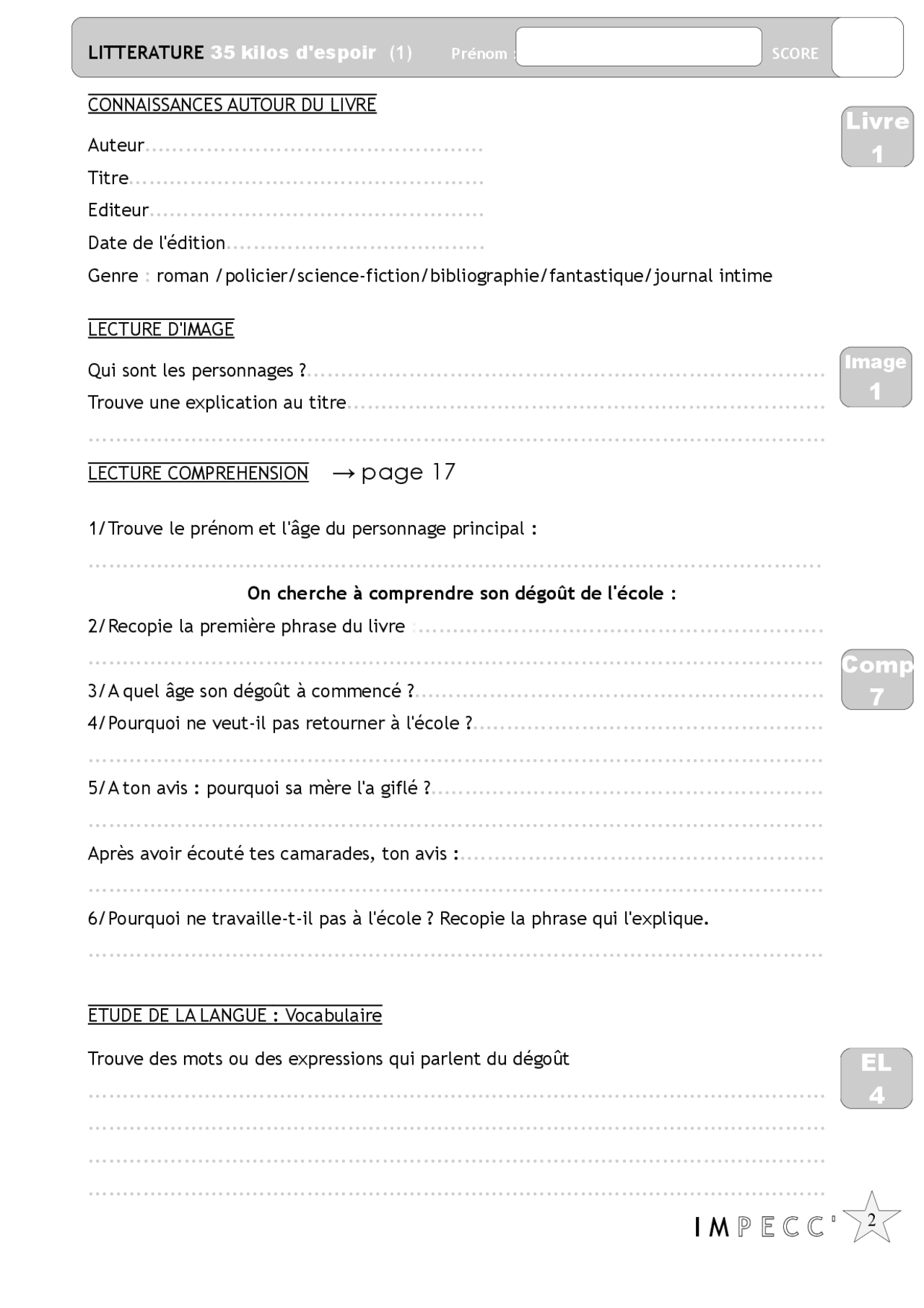 35 Kilos D Espoir Questionnaire Reponse Fiches-eleves-35-kilos-d-espoir.pdf | Notes Littérature | Docsity