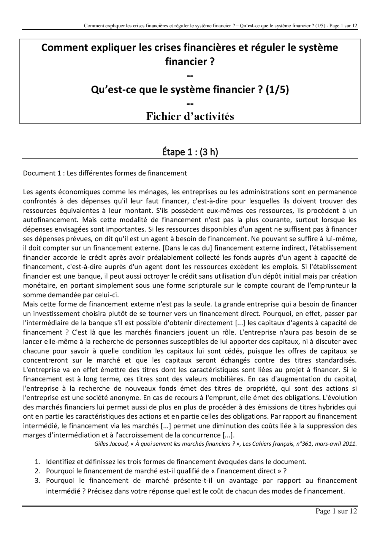 Comment Expliquer Les Crises Financières Et Réguler Le Système Financier Comment expliquer les crises financières et réguler le ... | Notes  Évolution | Docsity
