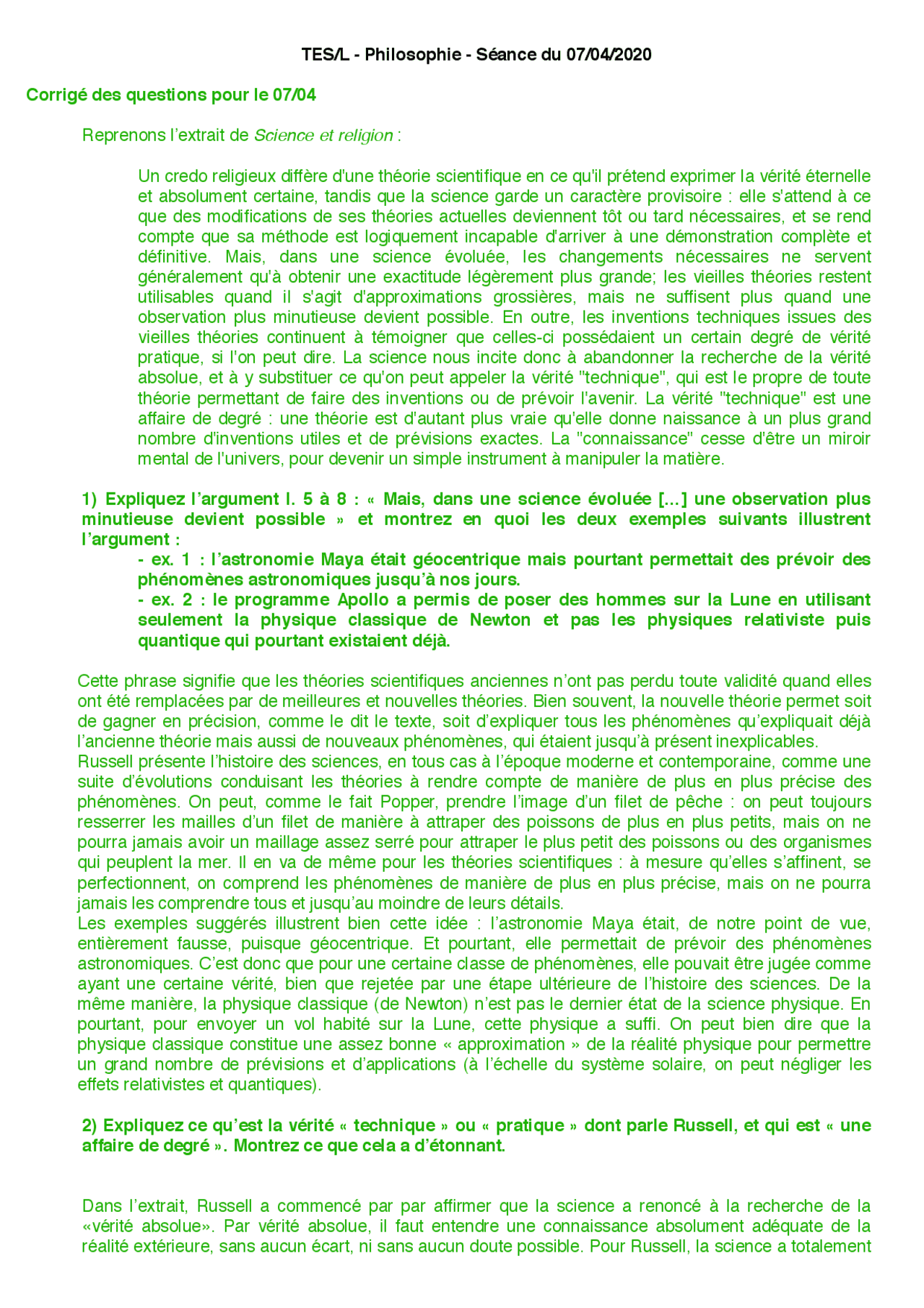 Bertrand Russell Problèmes De Philosophie Corrigé Philosophie | Notes Philosophie | Docsity