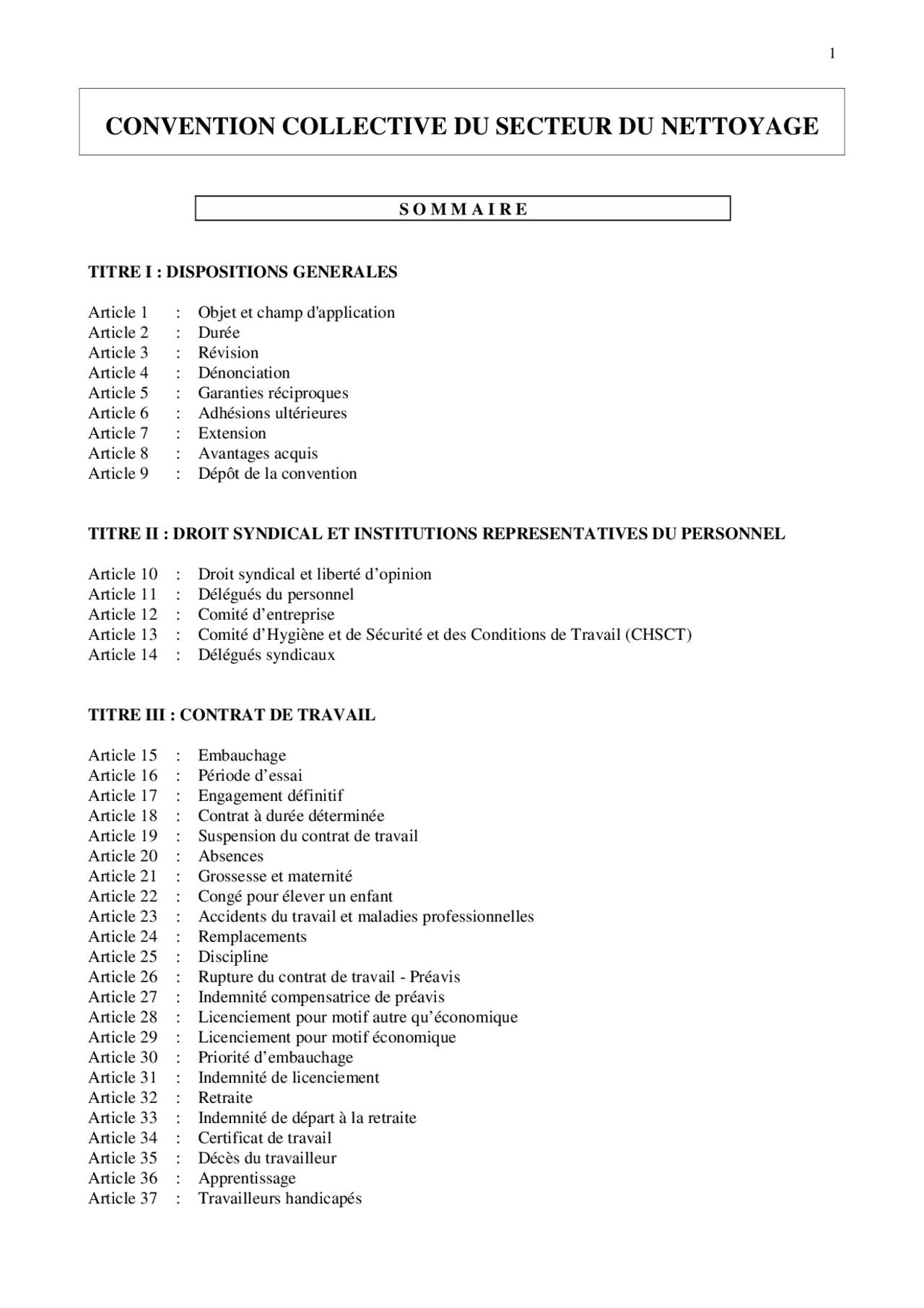 CONVENTION COLLECTIVE DU SECTEUR DU NETTOYAGE Notes Droit Docsity