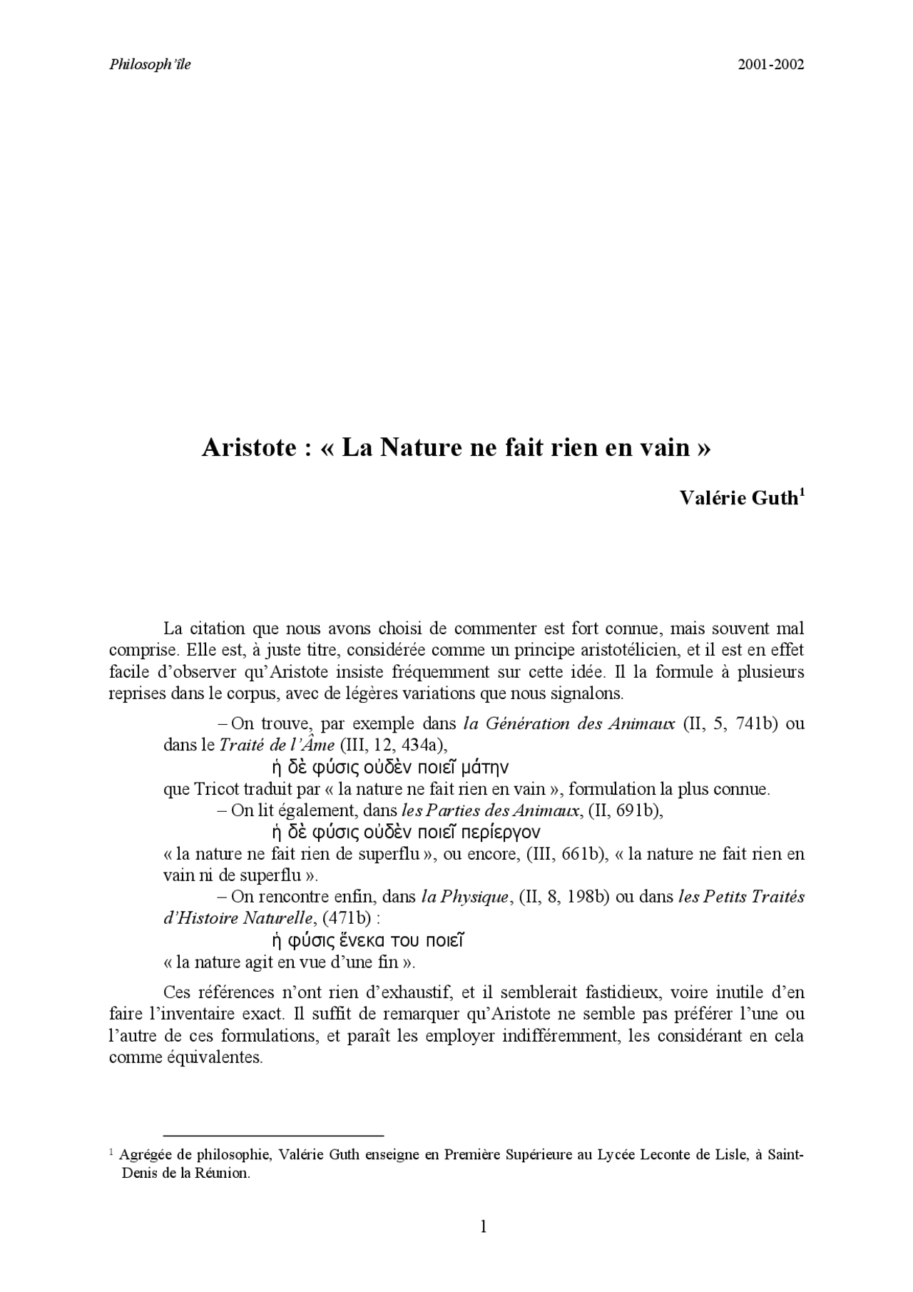 La Nature Ne Fait Rien En Vain Aristote : « La Nature ne fait rien en vain » | Lectures Physique | Docsity