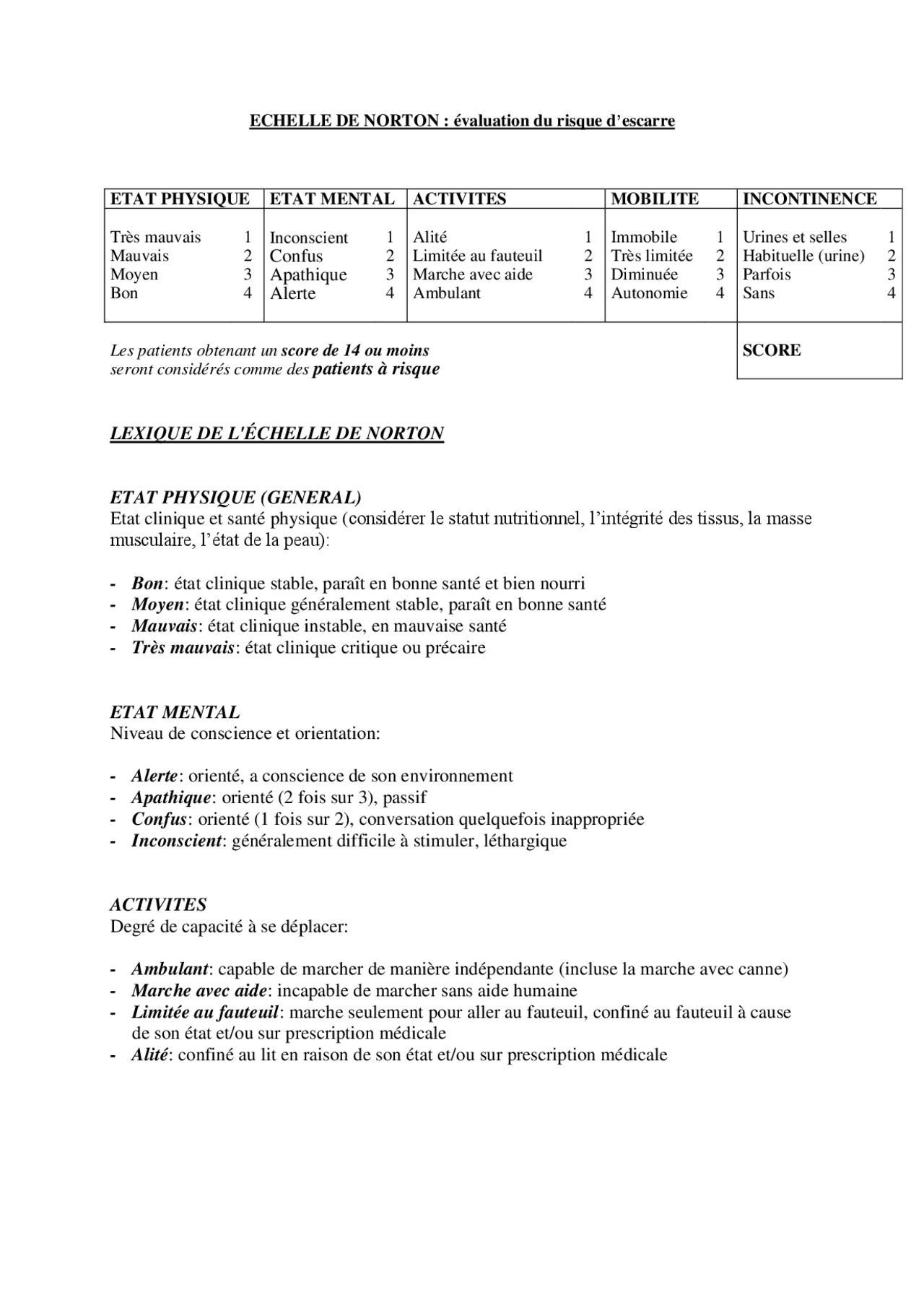 Norton Note ECHELLE-DE-NORTON-avec-consignes.pdf | Notes Physique | Docsity