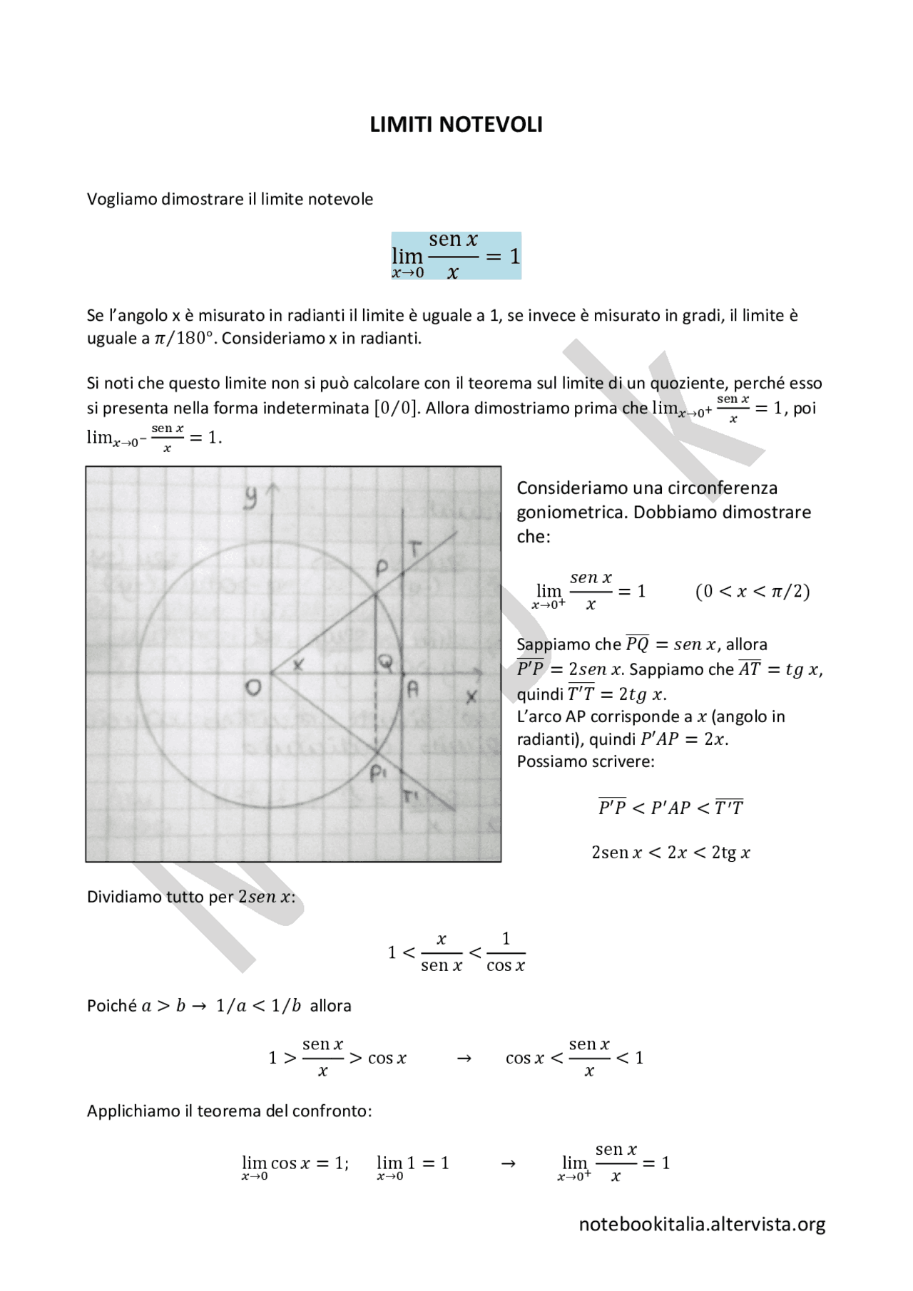 Limiti notevoli | Dispense di Matematica | Docsity