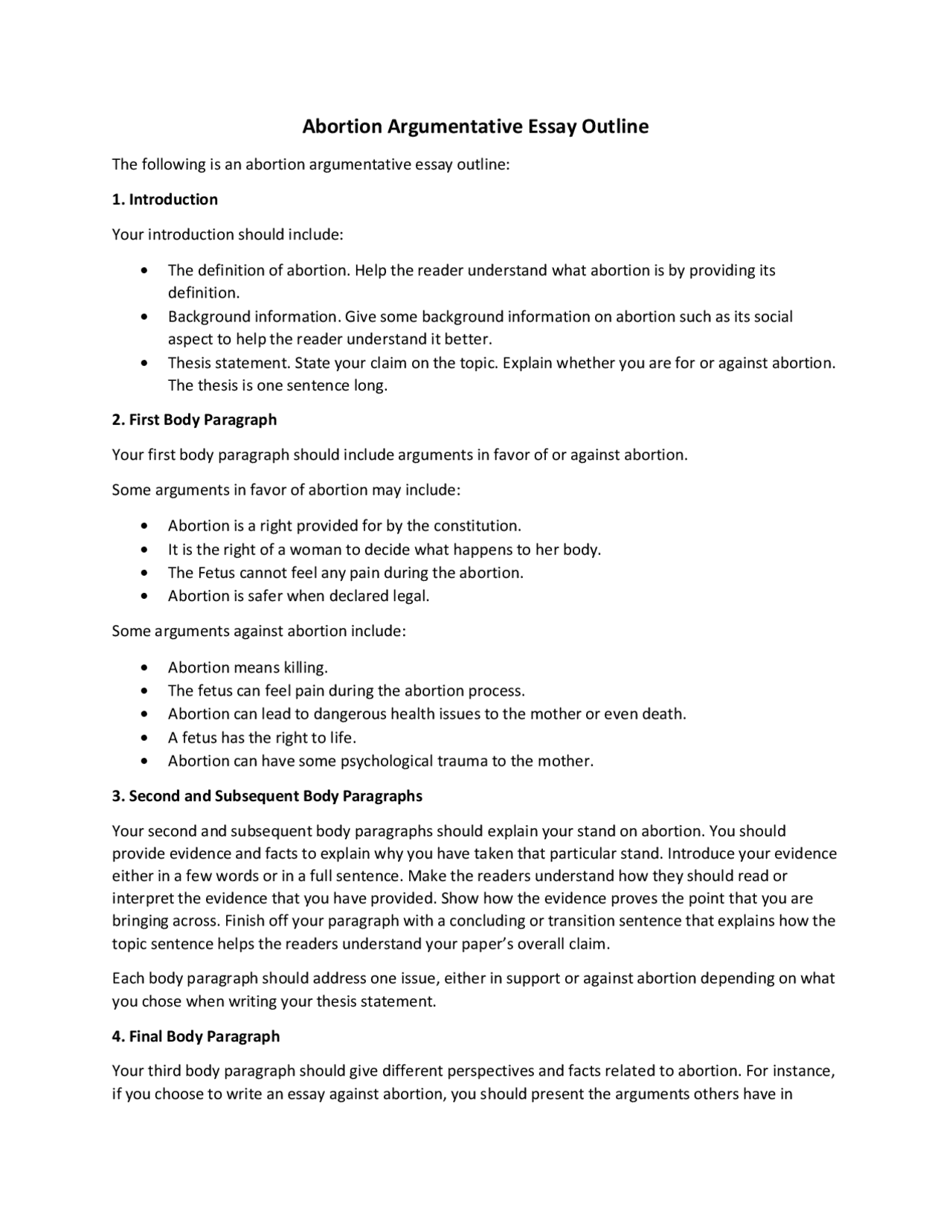 Abortion Argumentative Essay Outline Lecture Notes Technical English Abortion Argumentative Essay Outline Lecture Notes Technical English