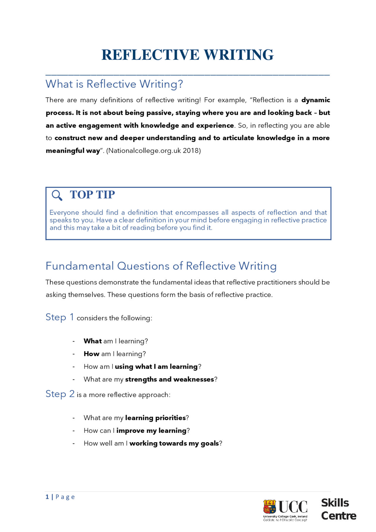 REFLECTIVE WRITING | Diapositivas Escritura Técnica | Docsity