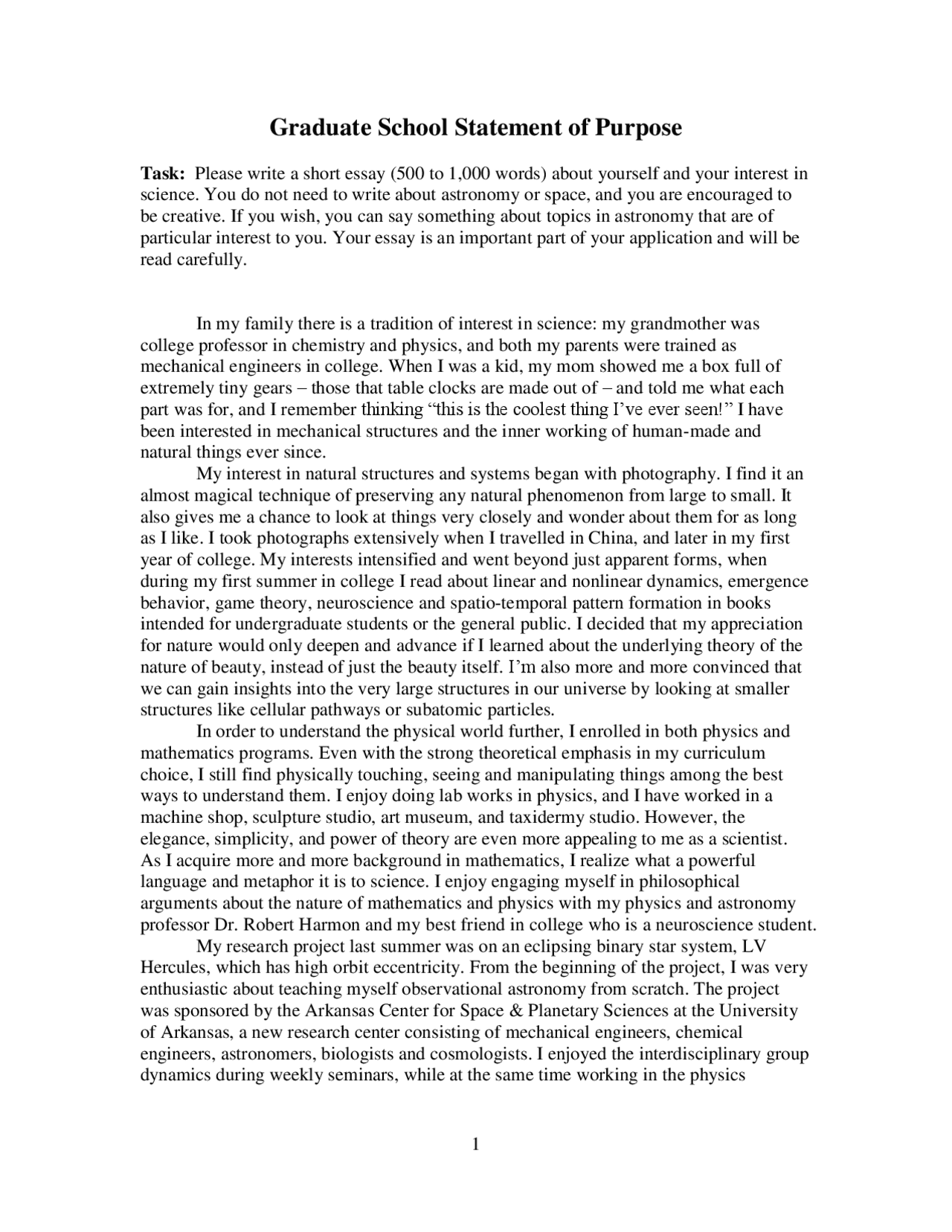Please write a short essay (500 to 1,000 words) about yourself