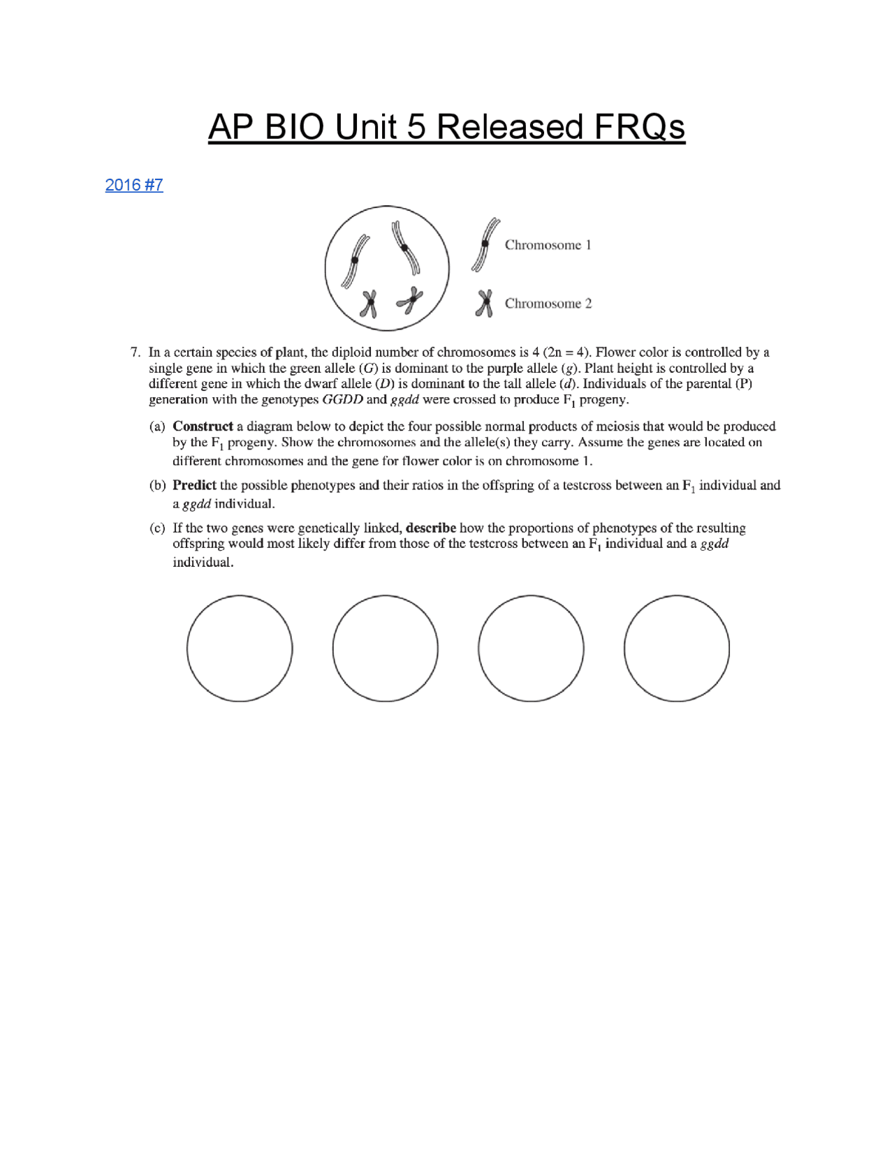 AP BIO Unit 5 Released FRQs Study notes Biology Docsity