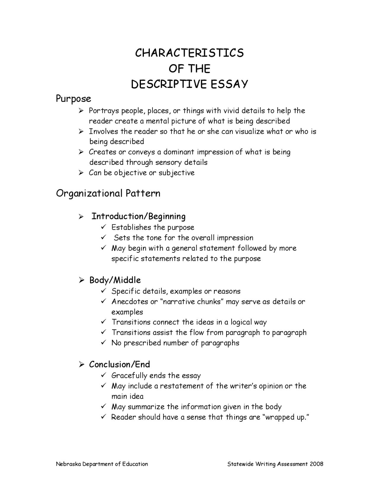 CHARACTERISTICS OF THE DESCRIPTIVE ESSAY | Study notes Technical ...