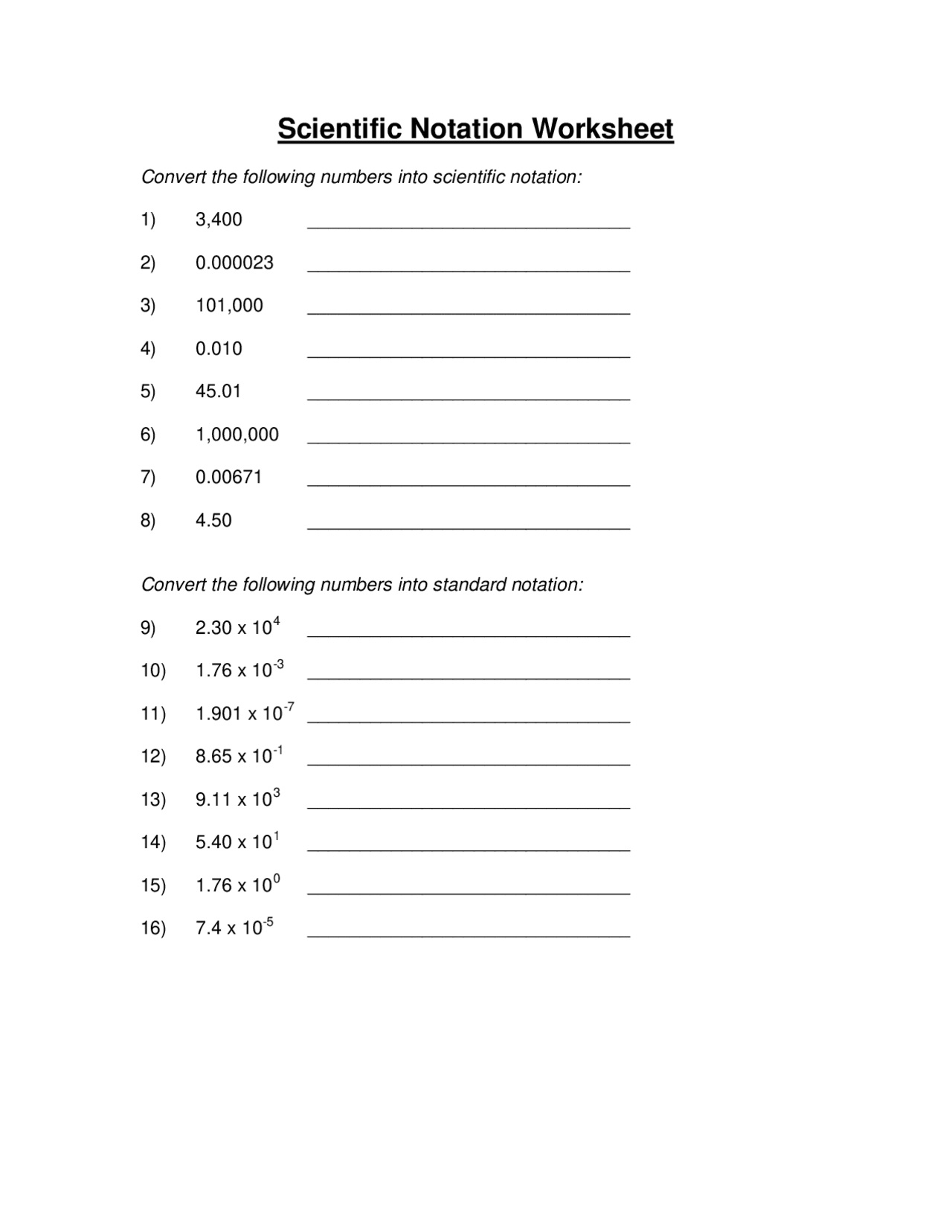 Scientific Notation Worksheet | Study notes Mathematics | Docsity