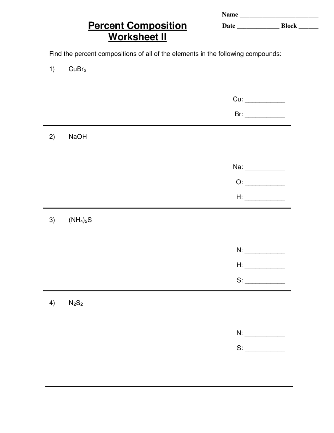 Percent Composition Worksheet II Exercises Chemistry Docsity percent-composition-worksheet-ii-exercises-chemistry-docsity