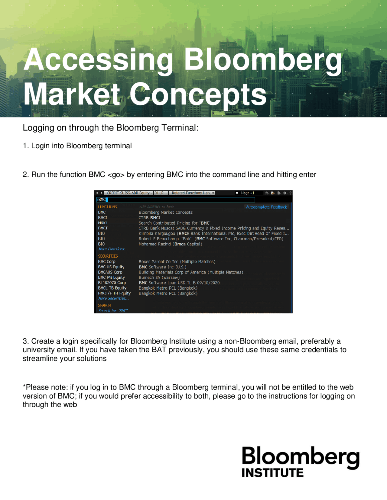 Accessing Bloomberg Market Concepts | Summaries Financial Market | Docsity