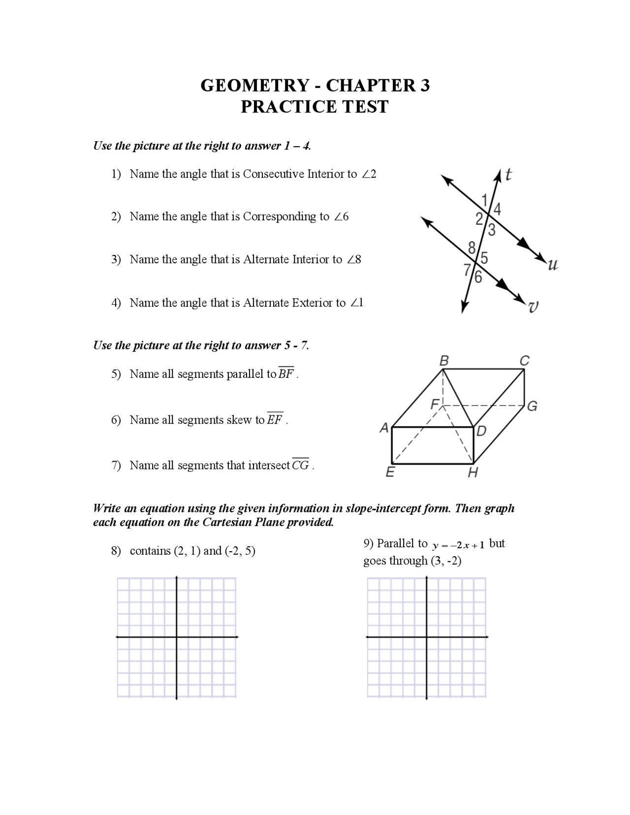 Geometry Chapter 3 PRACTICE TEST Lecture notes Geometry Docsity