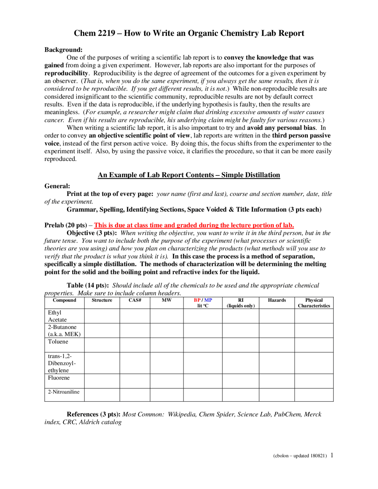 Chem 2219 – How to Write an Organic Chemistry Lab Report | Study notes ...