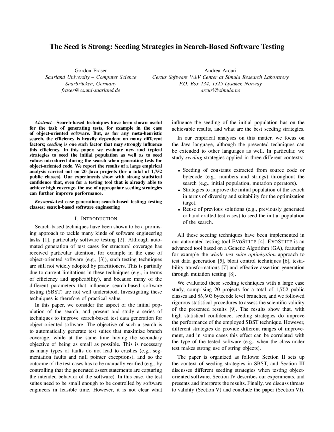 Seeding Strategies in Search-Based Software Testing | Lecture notes ...