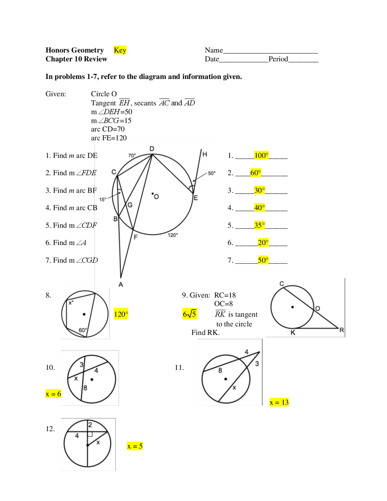 Math Chapter 10 Geometry Homework Practice Chapter 10 Review Key a.pdf | Study notes Geometry - Docsity