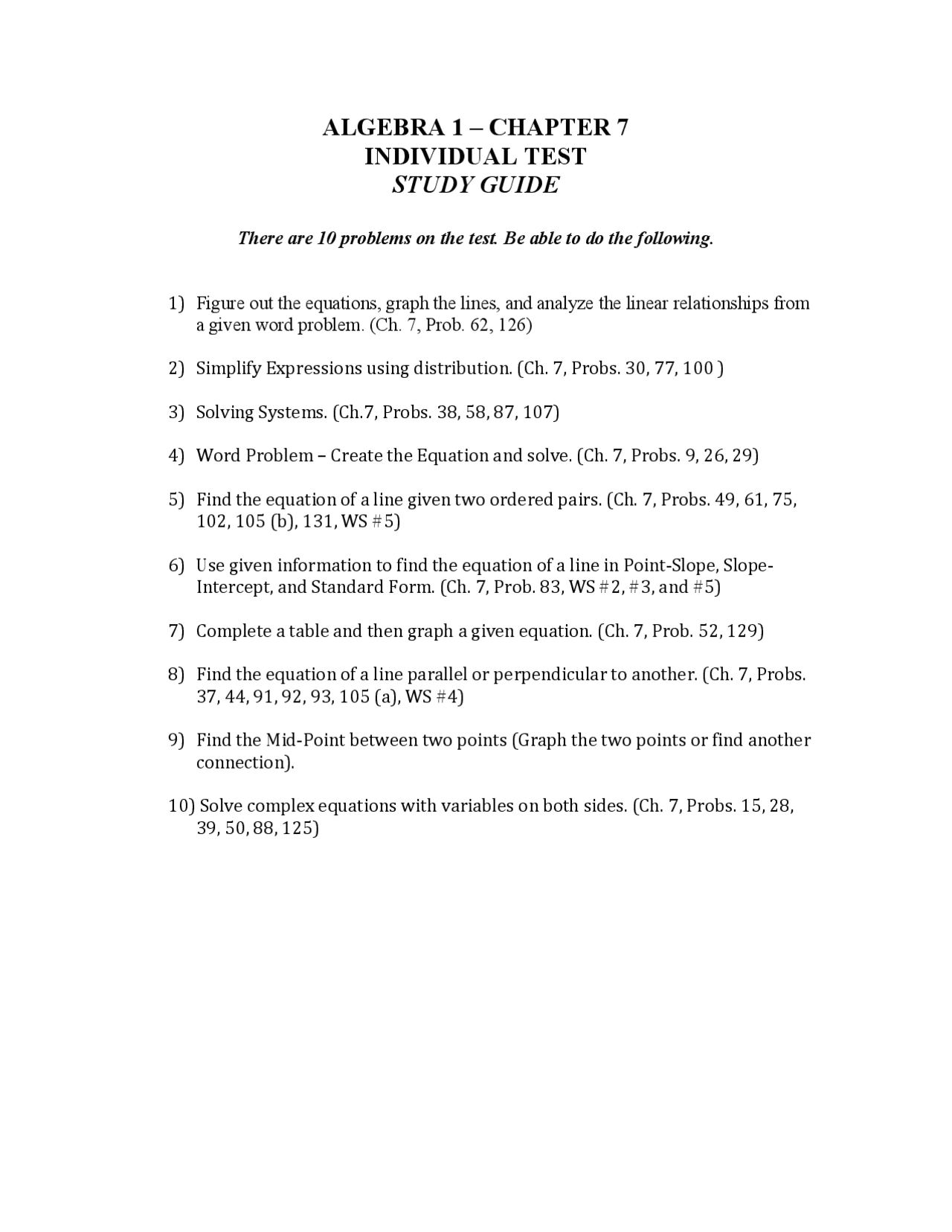 ALGEBRA 1 – CHAPTER 7 INDIVIDUAL TEST STUDY GUIDE | Study notes Algebra ...