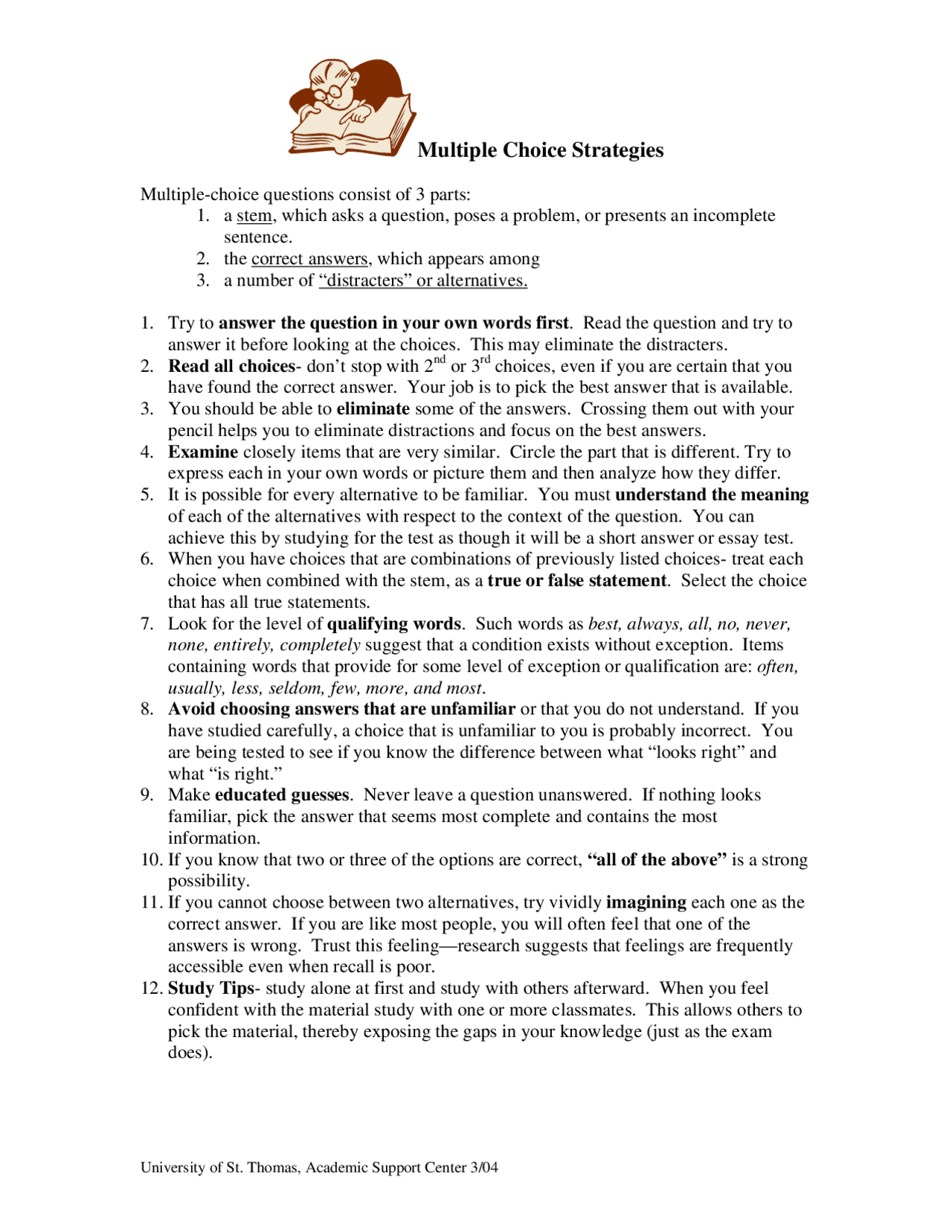 Multiple Choice Strategies for Psychology Tests | Lecture notes ...
