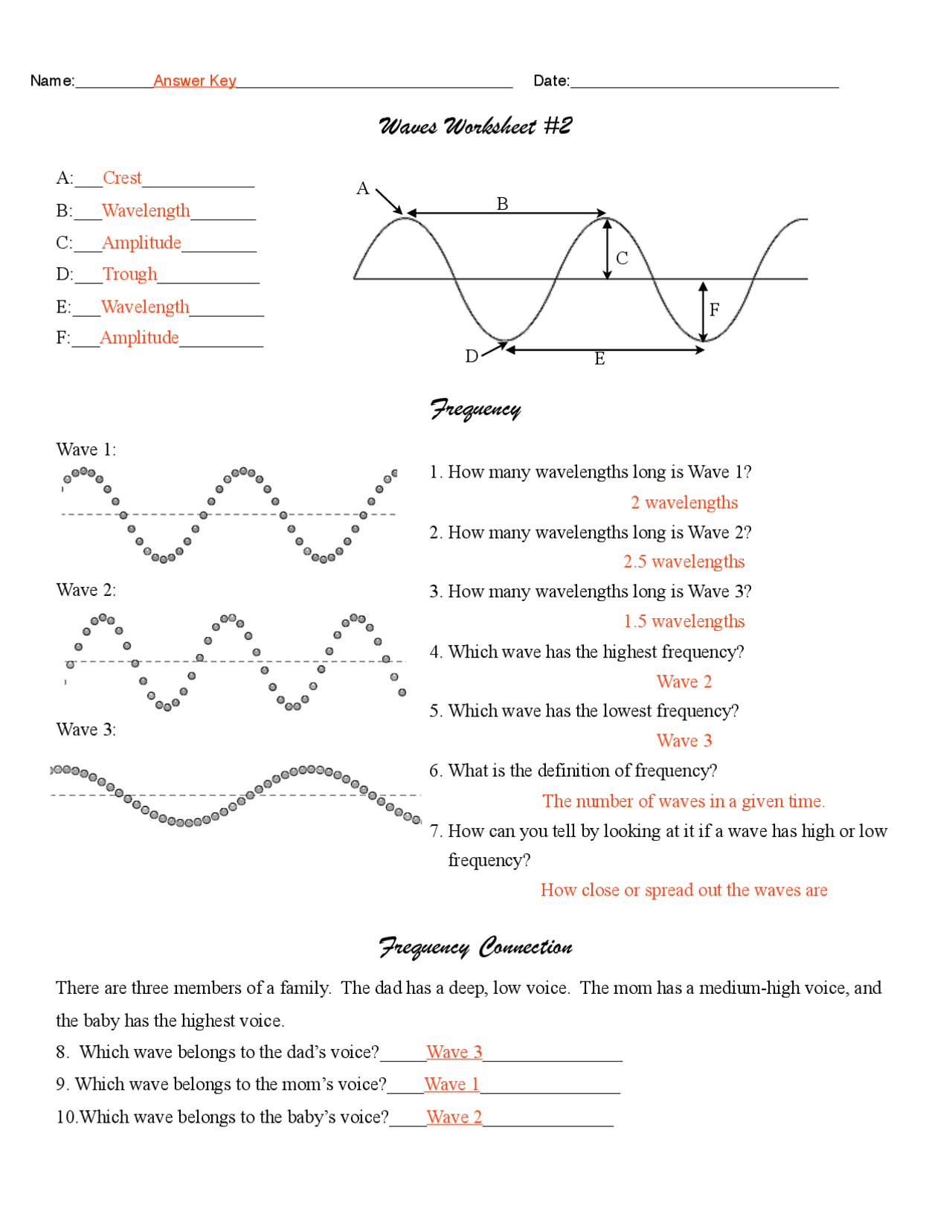 Waves #2 Worksheet Answers | Lecture notes Voice | Docsity