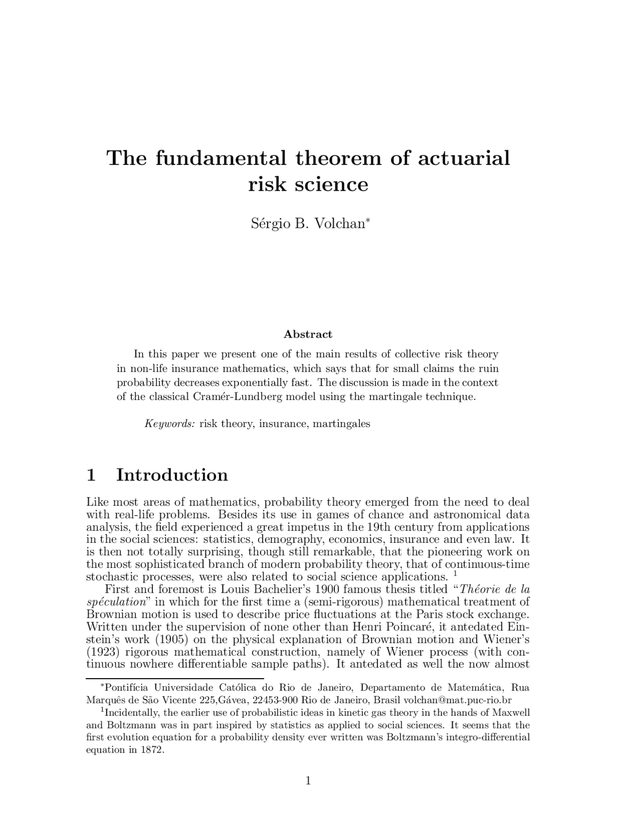 The fundamental theorem of actuarial risk science | Lecture notes ...