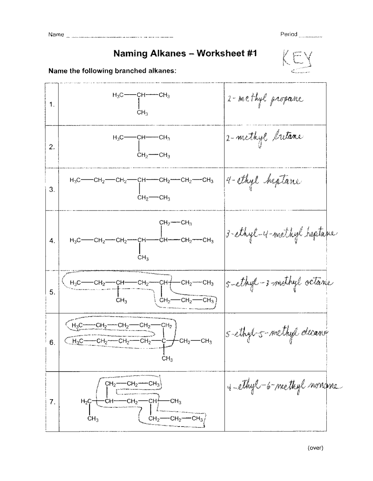Naming Alkanes Worksheet
