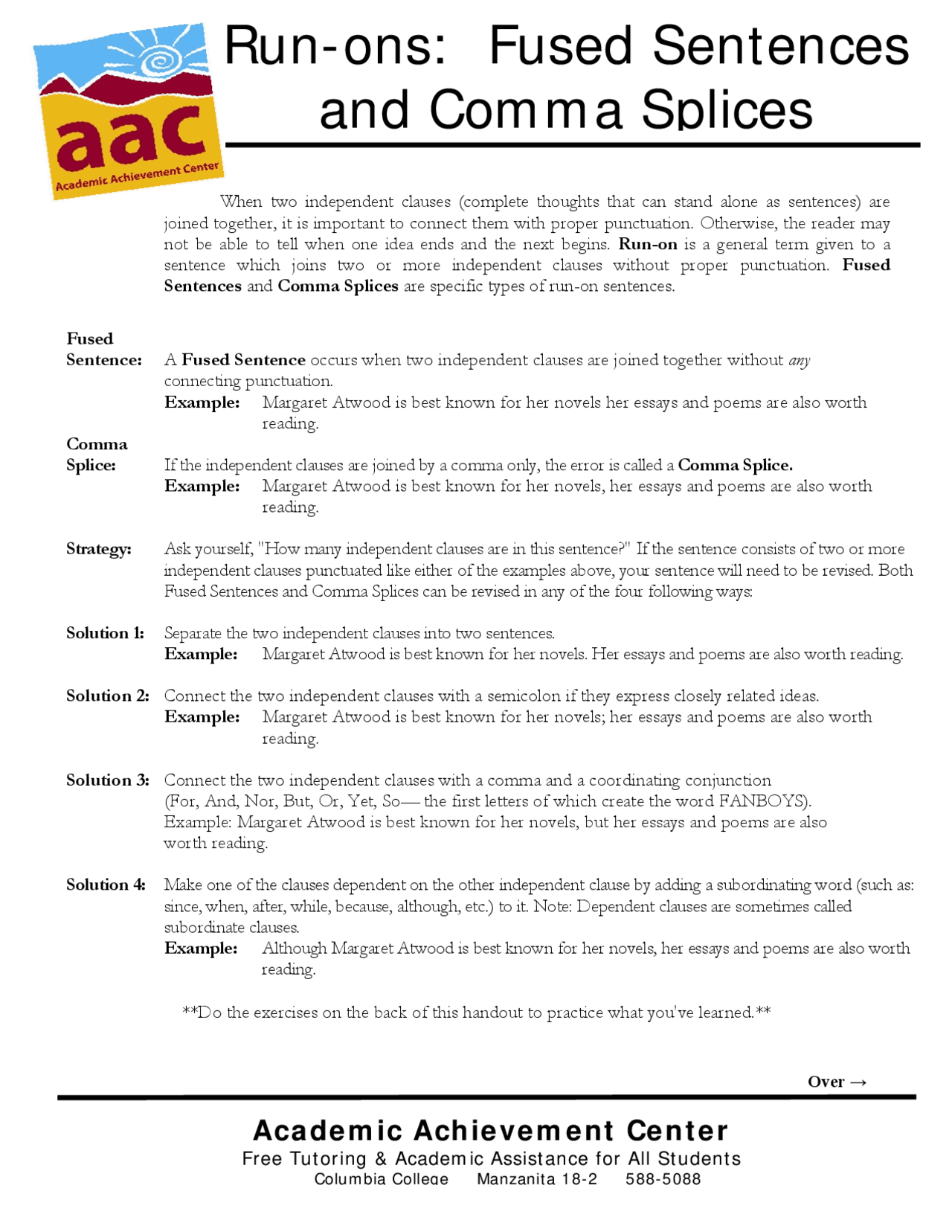 Run-ons: Fused Sentences and Comma Splices | Study notes Technical English  | Docsity