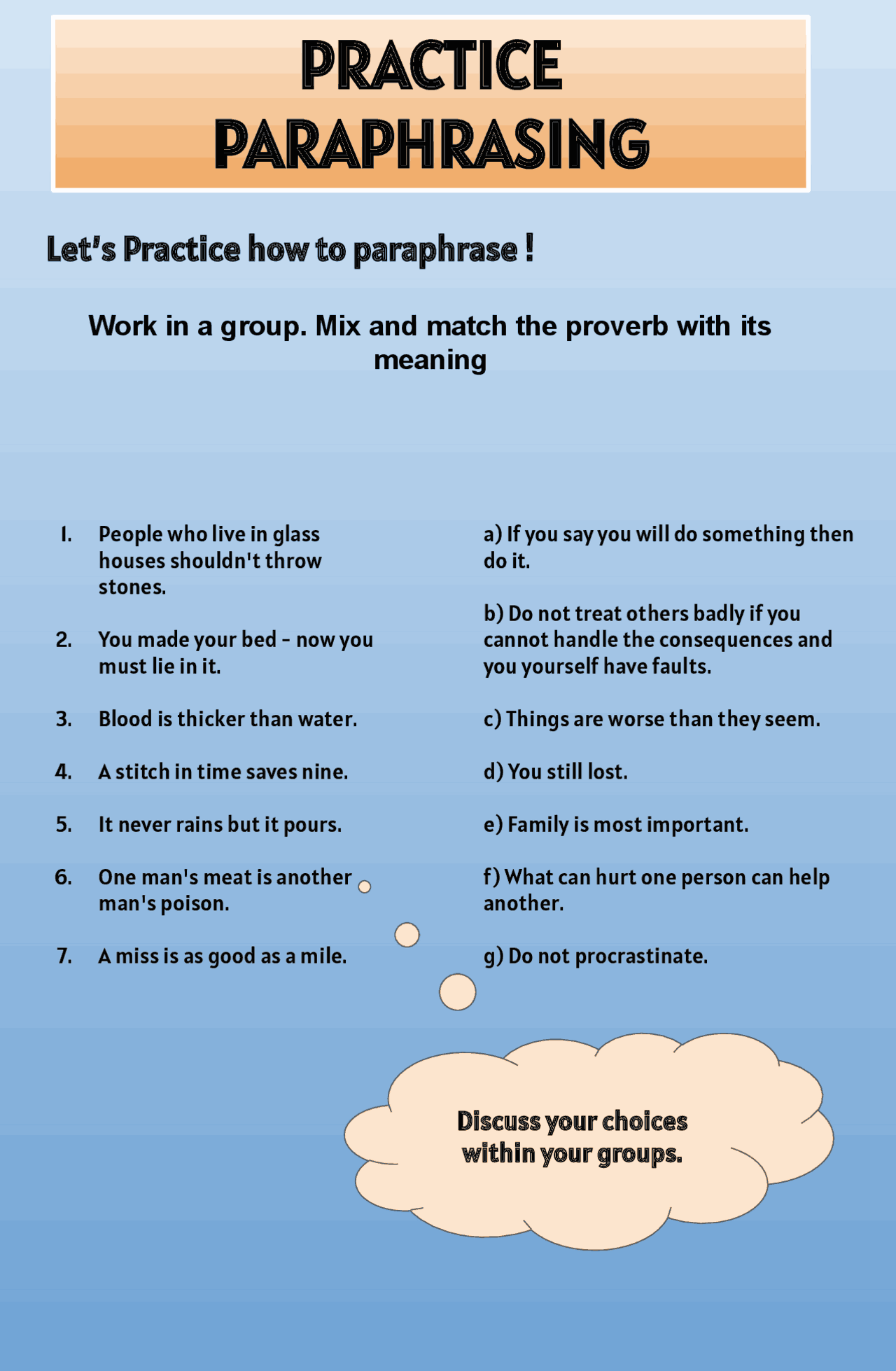 PRACTICE PARAPHRASING | Schemes and Mind Maps Statistics | Docsity