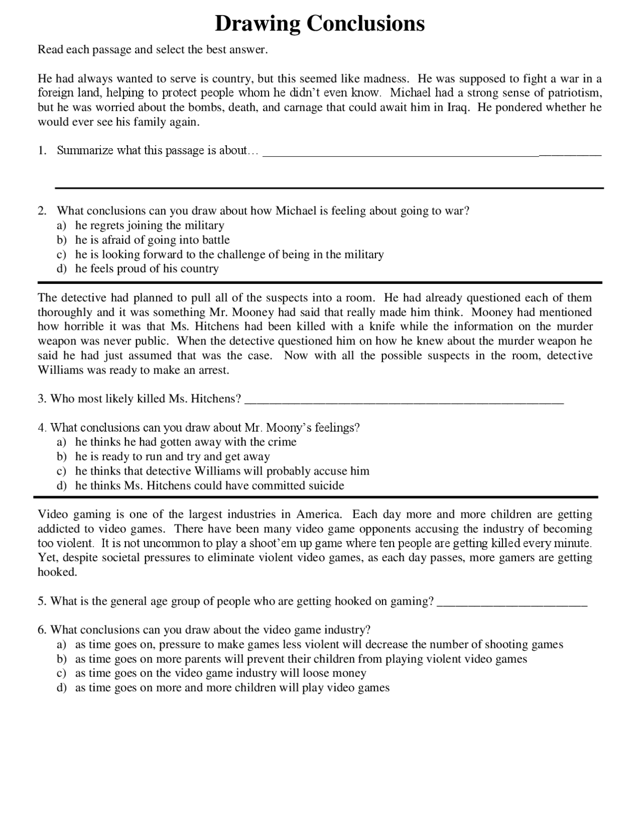 Drawing Conclusions Worksheet Lecture notes Science education Docsity