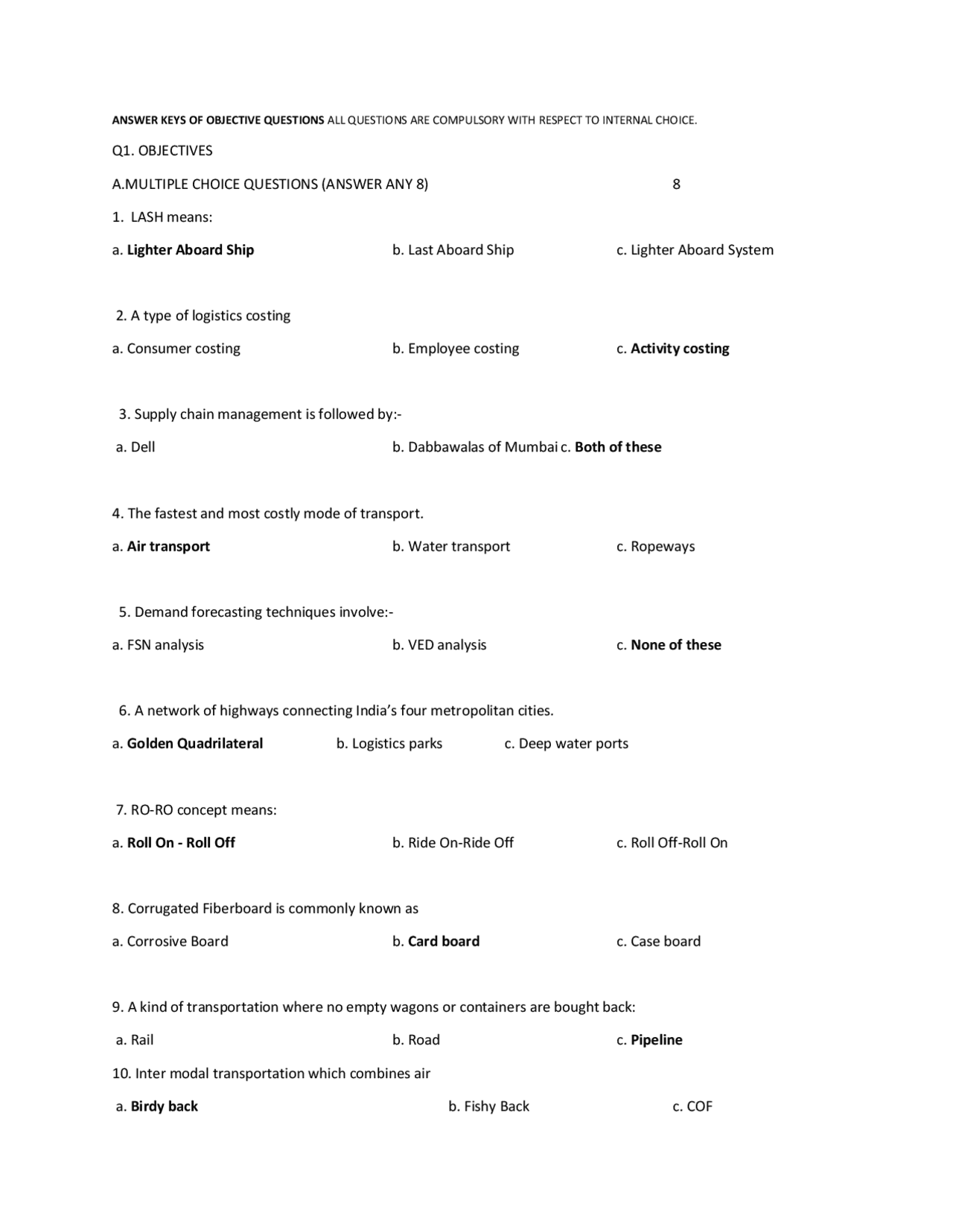 ANSWER-KEYS-FOR-LOGISTICS-SEM-2.pdf | Study notes Logistics | Docsity