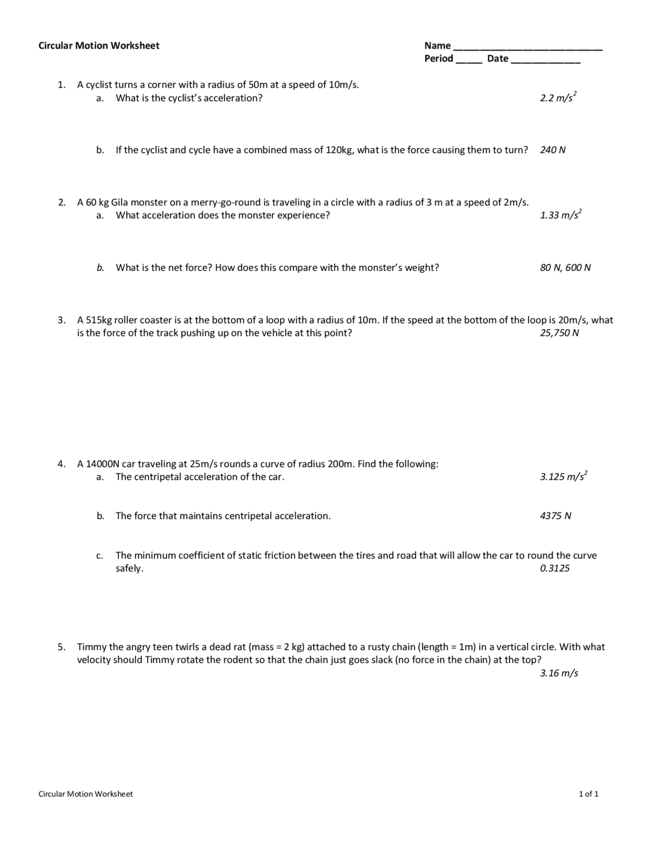 Circular Motion Problems | Study notes Physics | Docsity