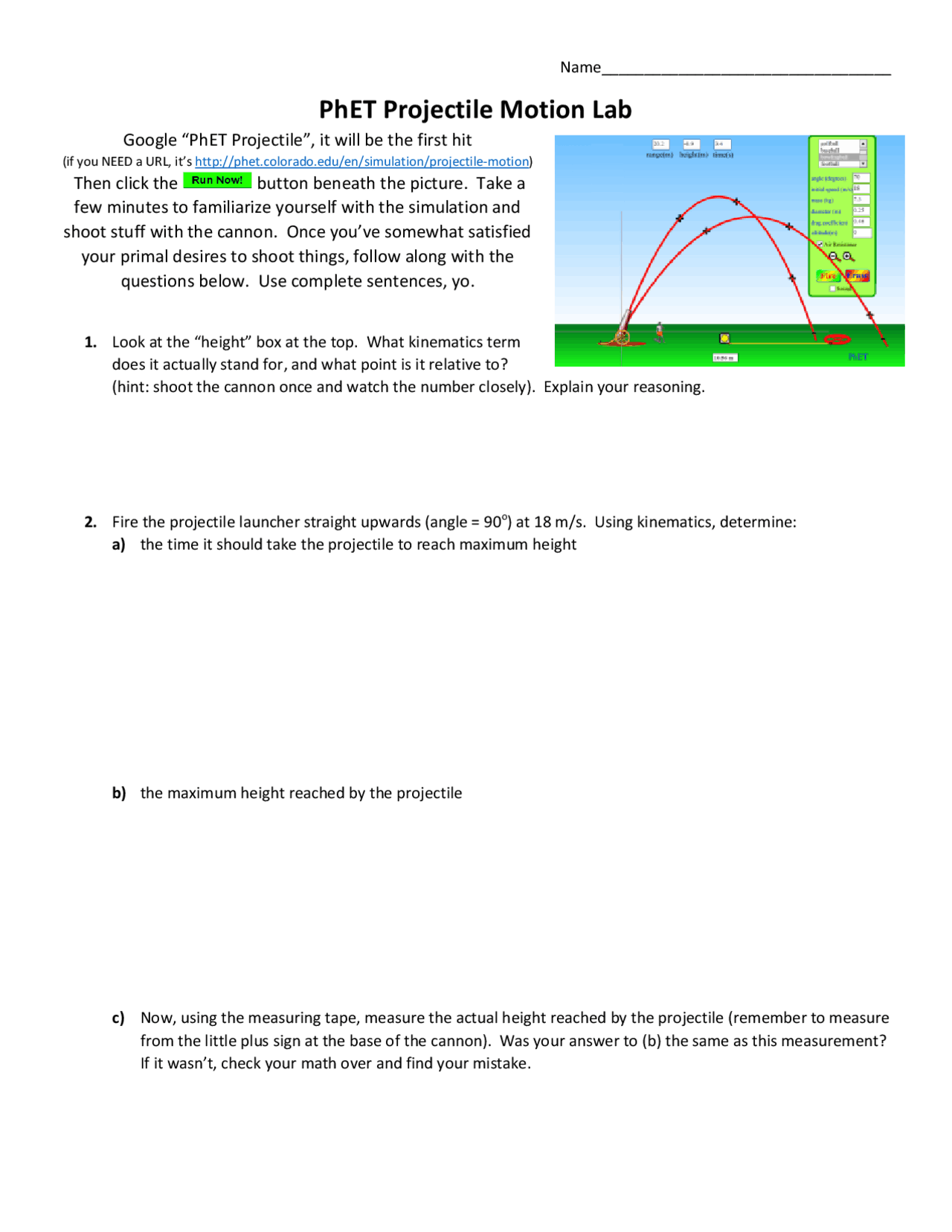 PhET Projectile Motion Lab Study Notes Kinematics Docsity Phet projectile motion lab study notes kinematics docsity