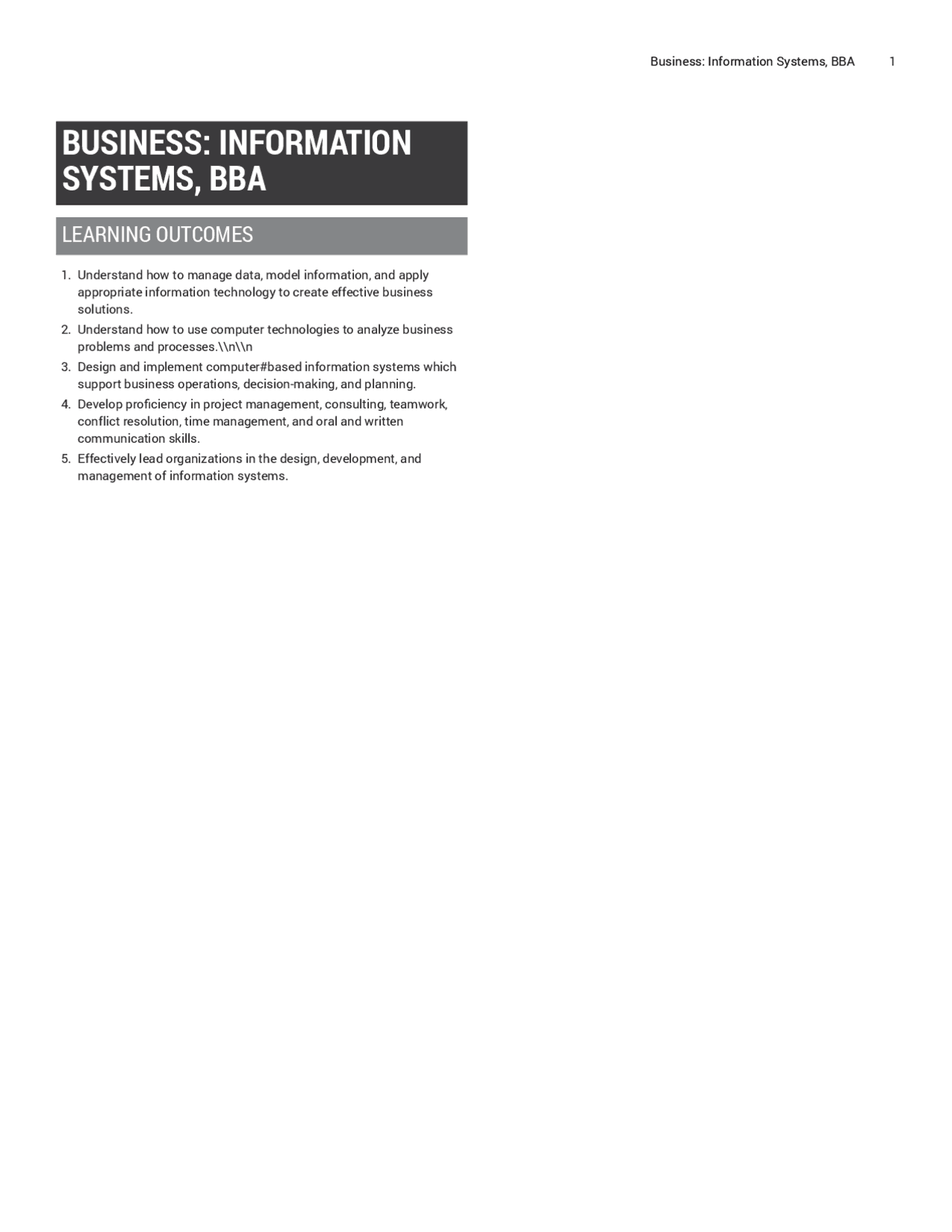 Business: Information Systems, BBA | Lecture notes Business | Docsity