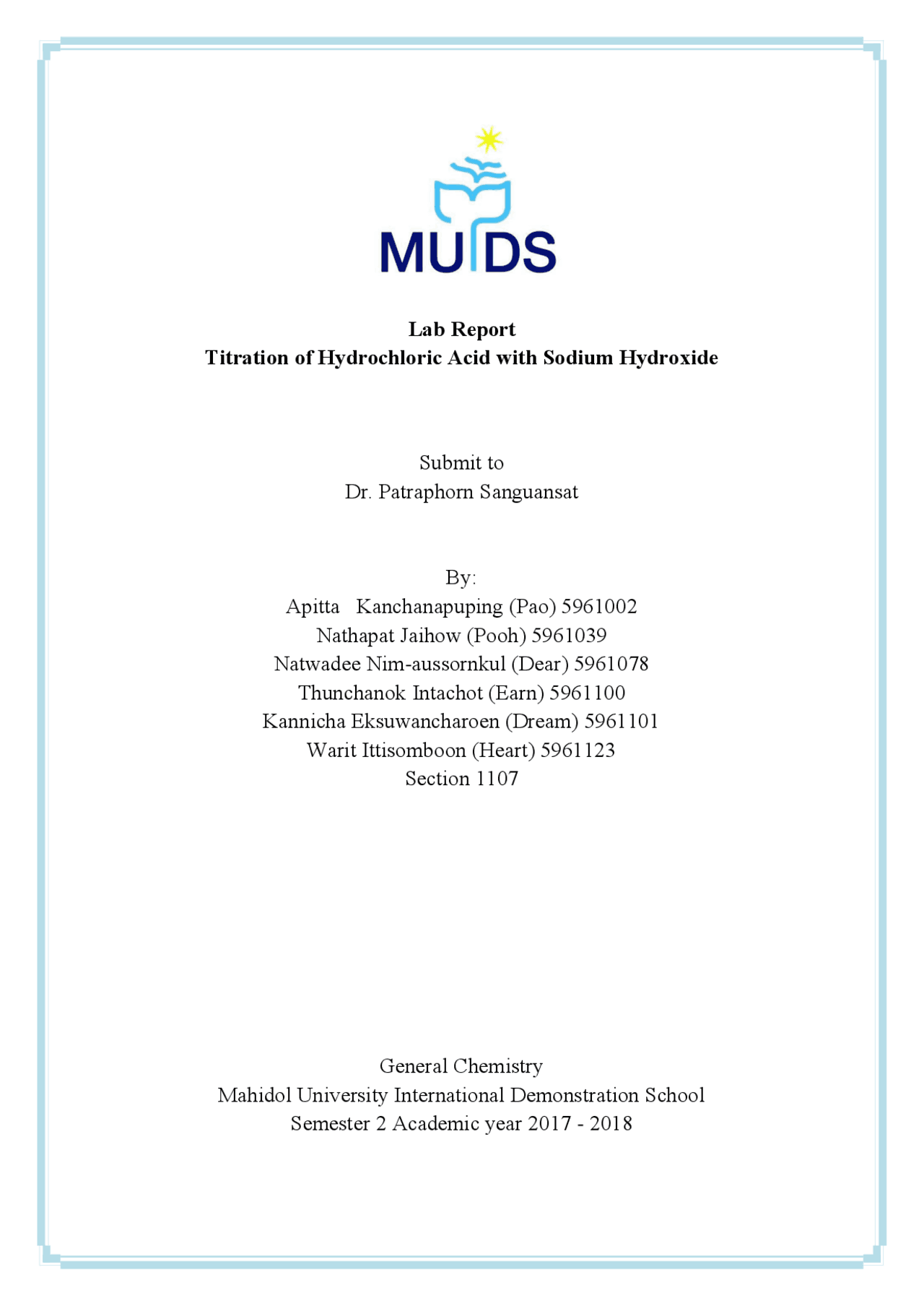 Lab Report Titration of Hydrochloric Acid with Sodium ... | Lecture ...