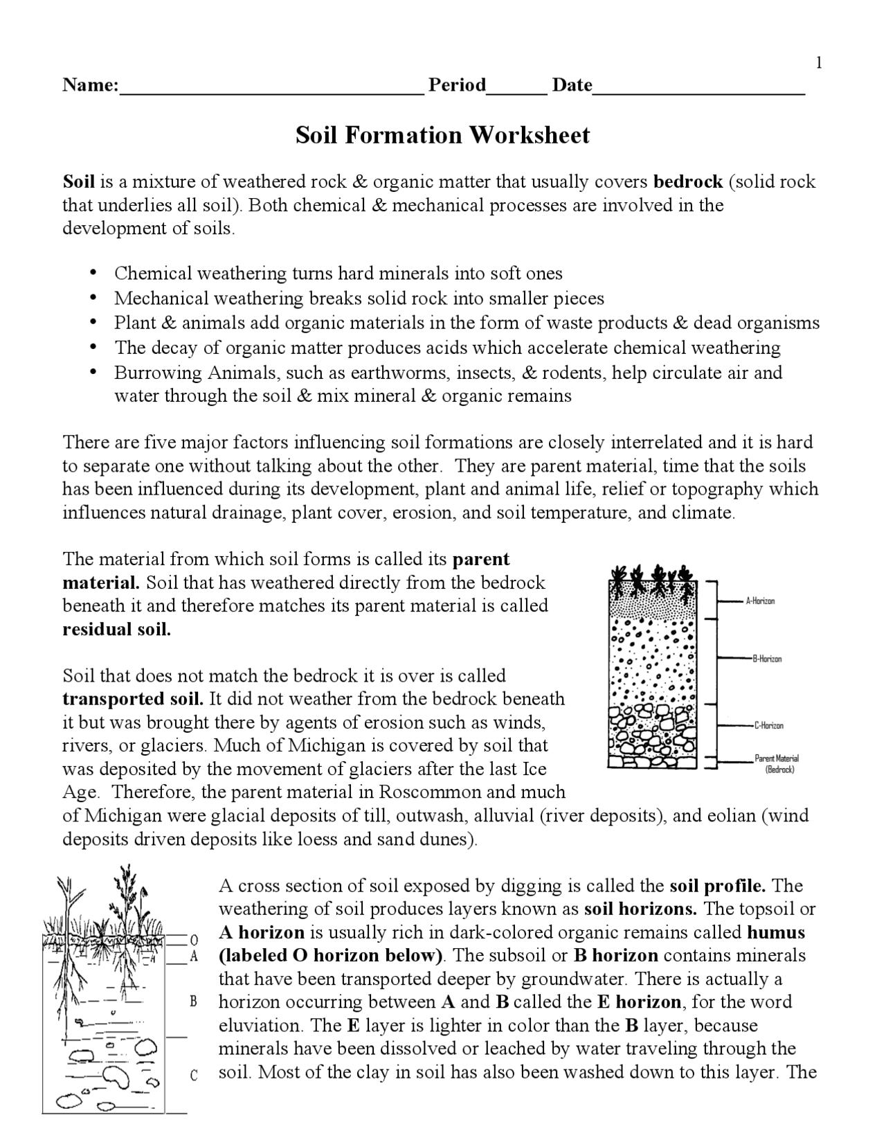 Soil Formation Worksheet Exercises Topography Docsity