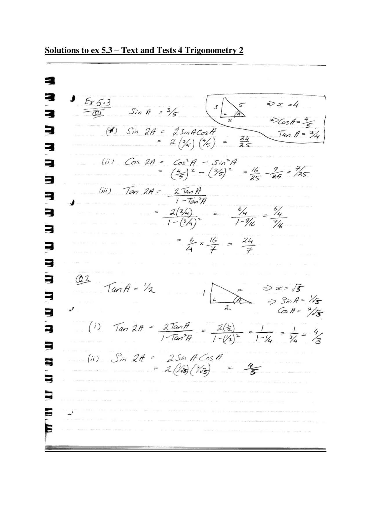Solutions To Ex 5 3 Text And Tests 4 Trigonometry 2 Exercises Solutions to ex 5 3 text and tests 4 trigonometry 2 exercises