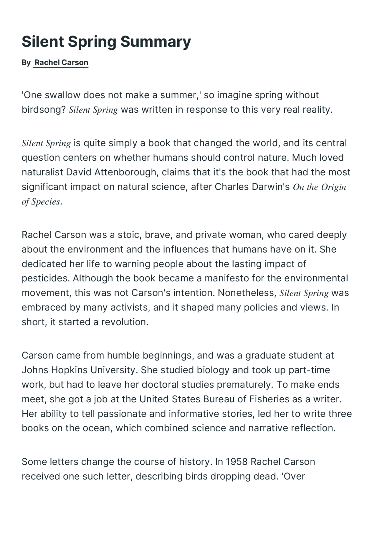 Silent Spring Summary | Exercises Technology | Docsity