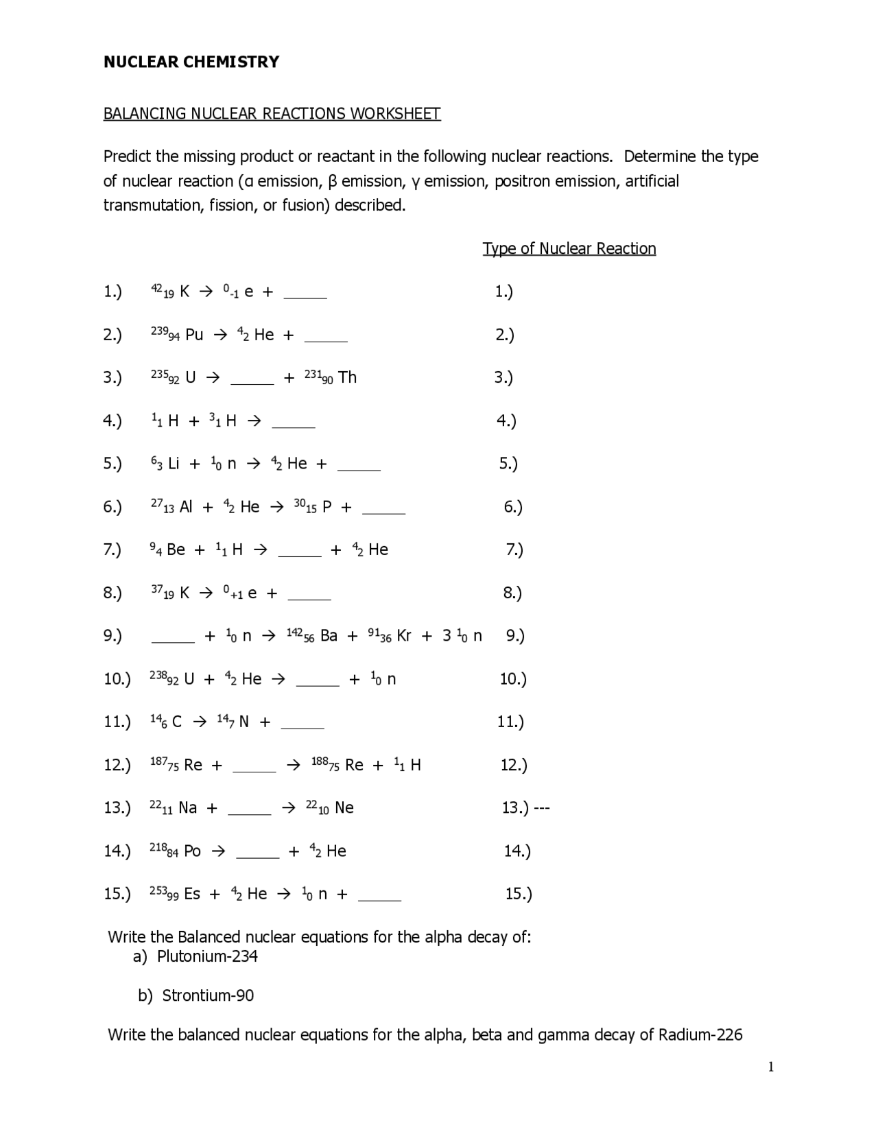 Balancing Nuclear Reactions Worksheet Slides Chemistry Docsity balancing-nuclear-reactions-worksheet-slides-chemistry-docsity
