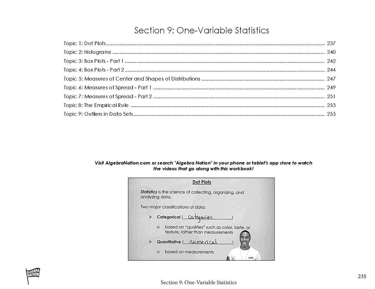 Section 9: One-Variable Statistics | Lecture notes Algebra | Docsity