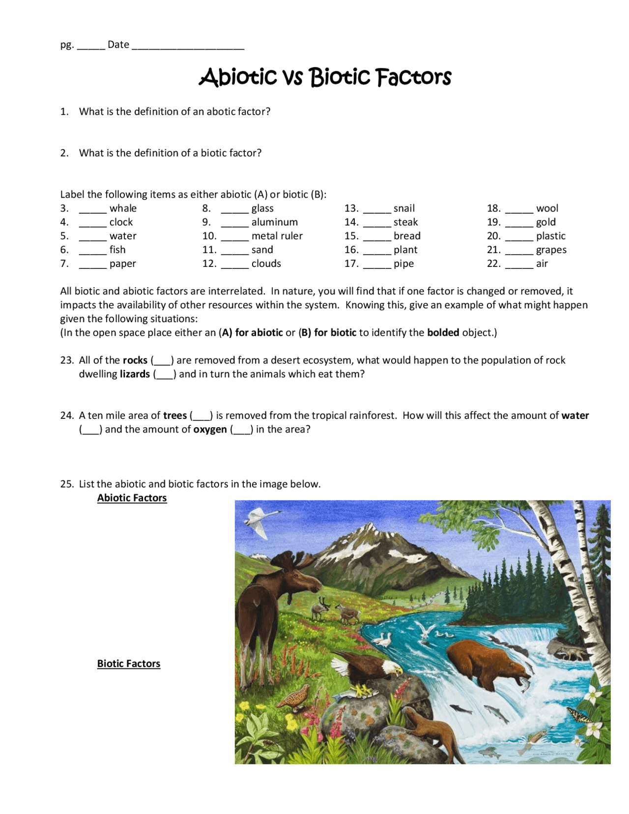 Worksheet 1 Abiotic versus Biotic factors Study notes Social ecology