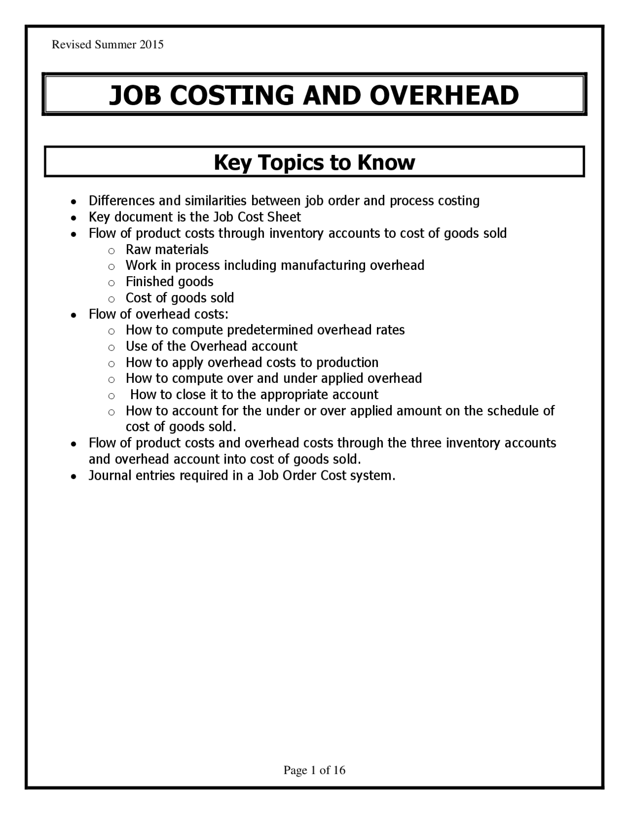 Overhead Notes JOB COSTING AND OVERHEAD - Harper College | Study notes Cost Accounting ...