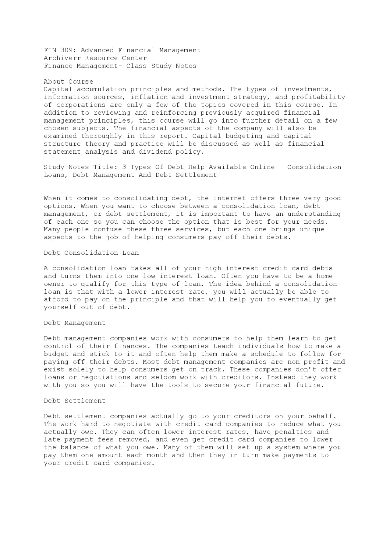 Financial Study Notes Financial theory Study Notes | Study notes Finance | Docsity