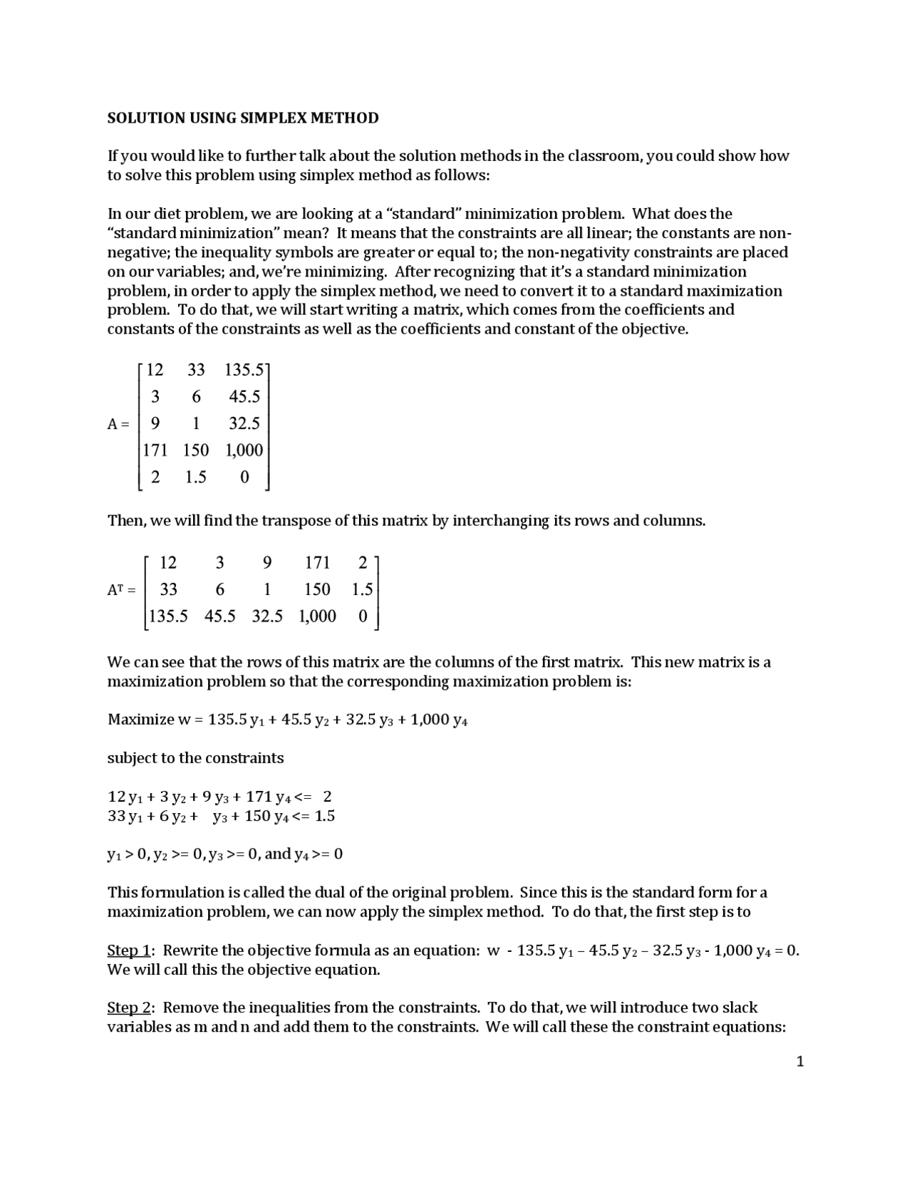 Solution using simplex method | Study notes Calculus | Docsity