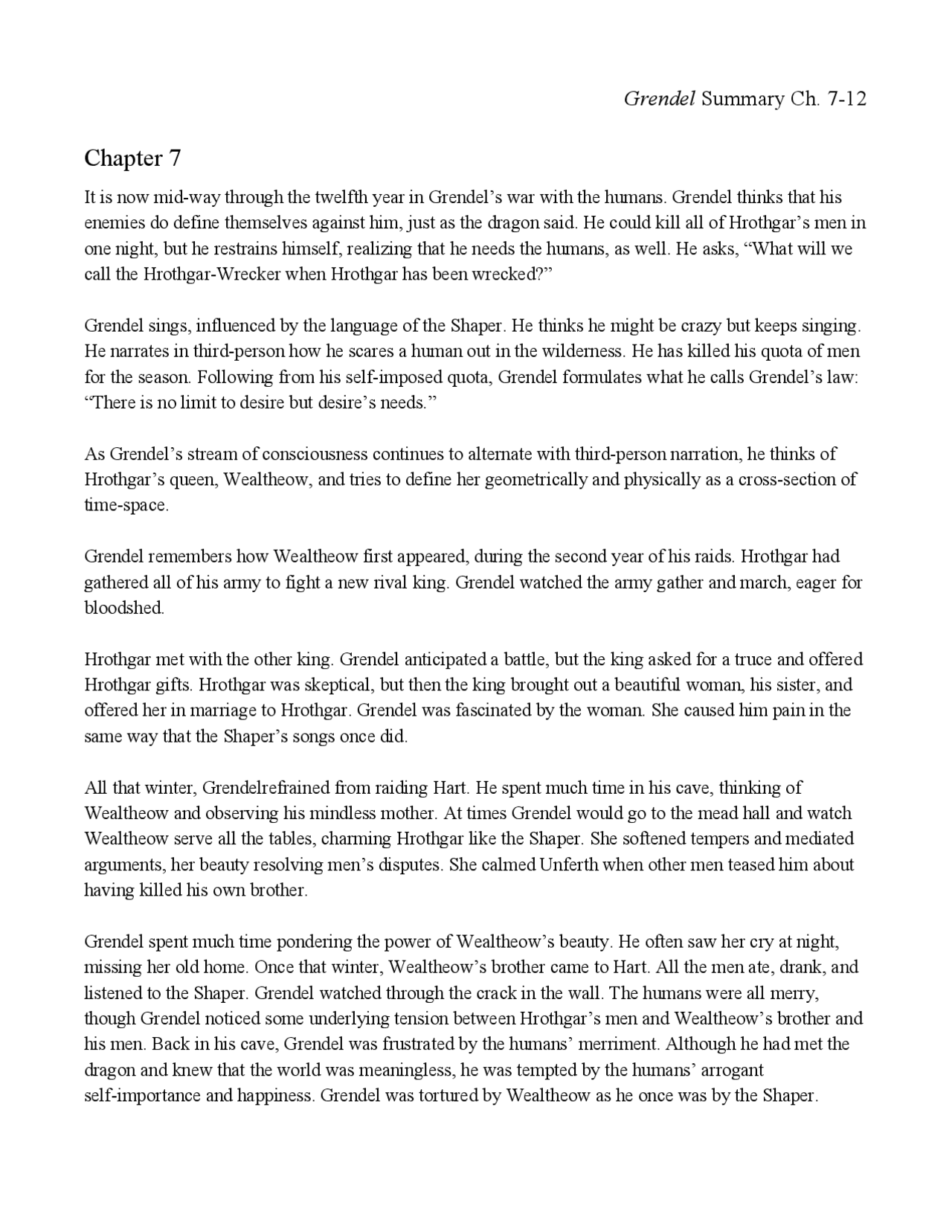 Grendel Summary Ch. 712 Exercises Law Docsity