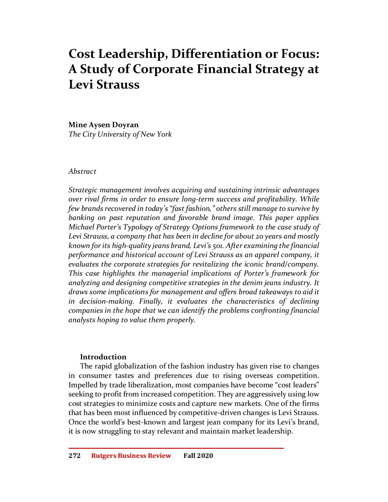 A Case Study on Levi Strauss's Corporate Financial Strategy and Brand ...