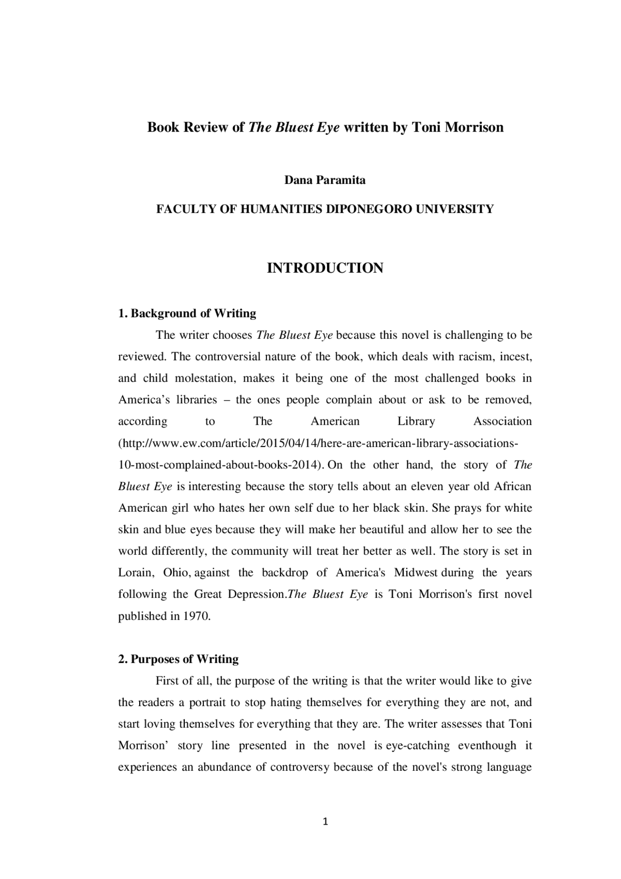Book Review of The Bluest Eye written by Toni Morrison | Lecture notes ...