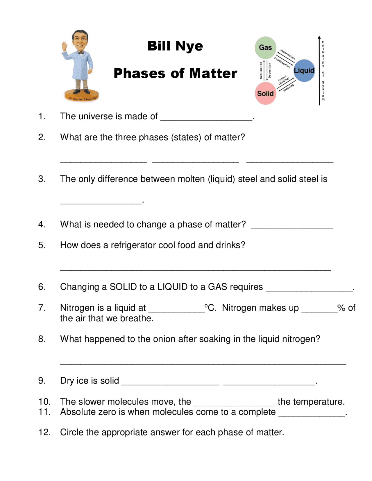 Science 8 states of matter worksheet answers