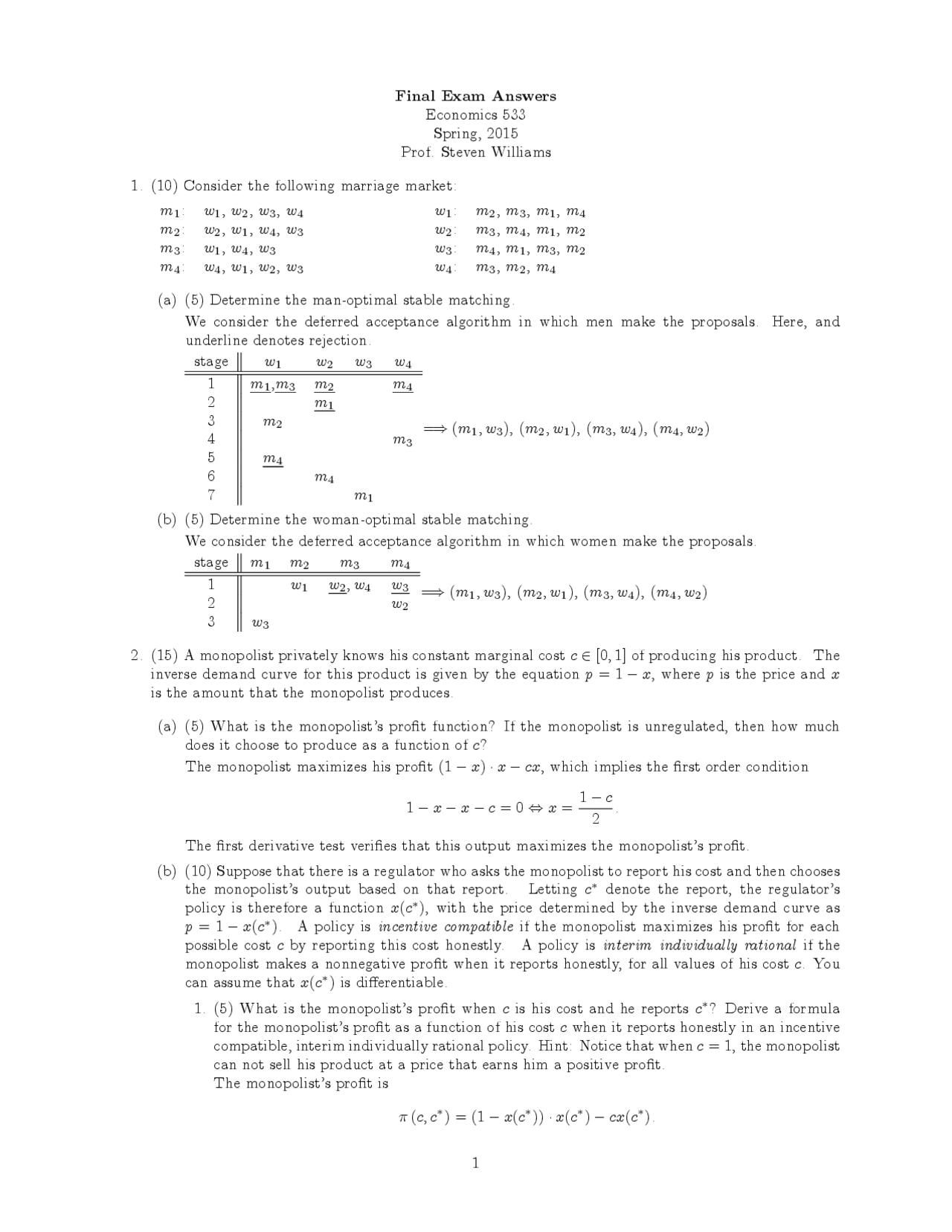 Final Exam Answers | Study notes Economics | Docsity